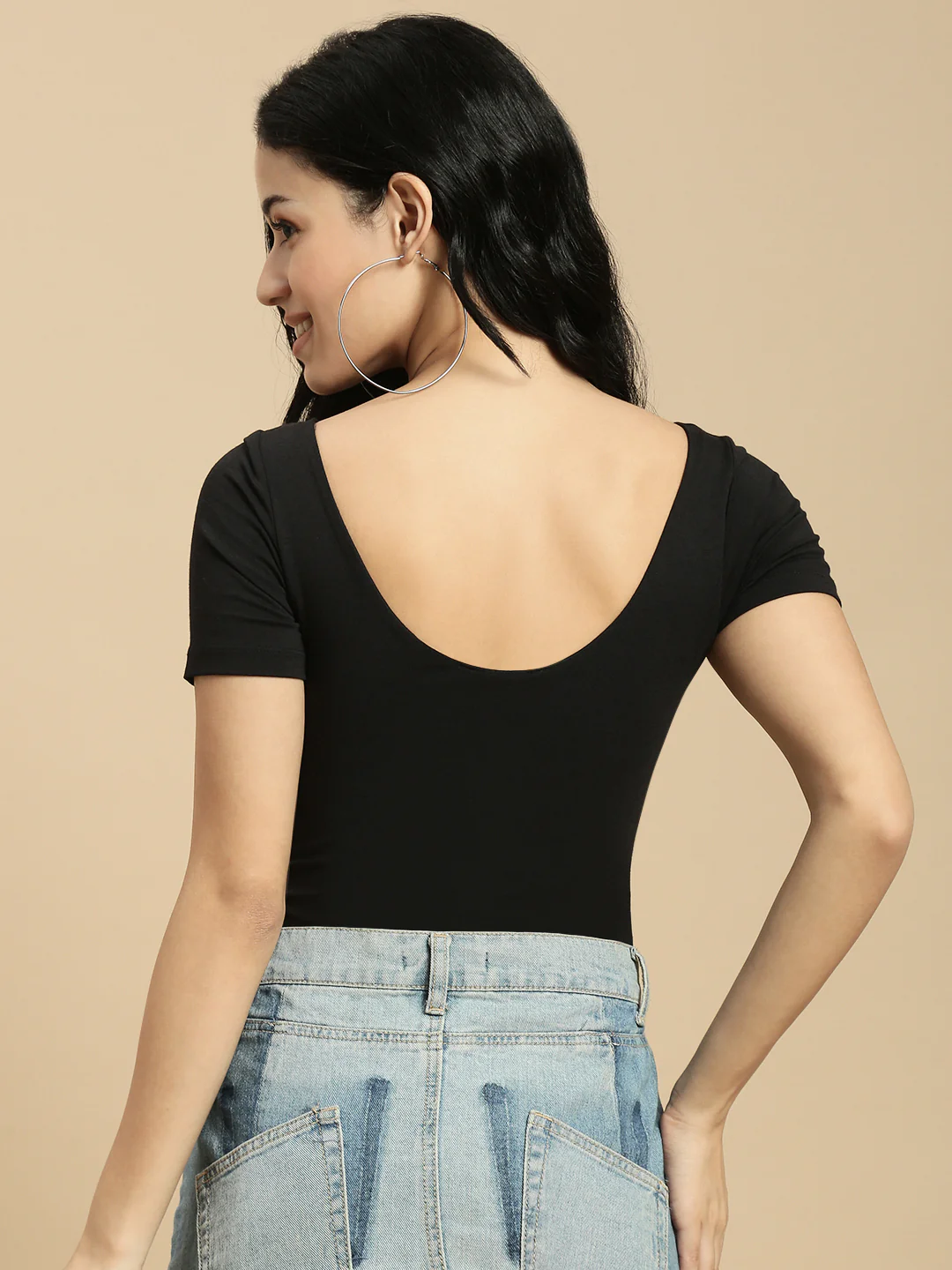 Women Black Half Sleeve Crop Top - Image 3