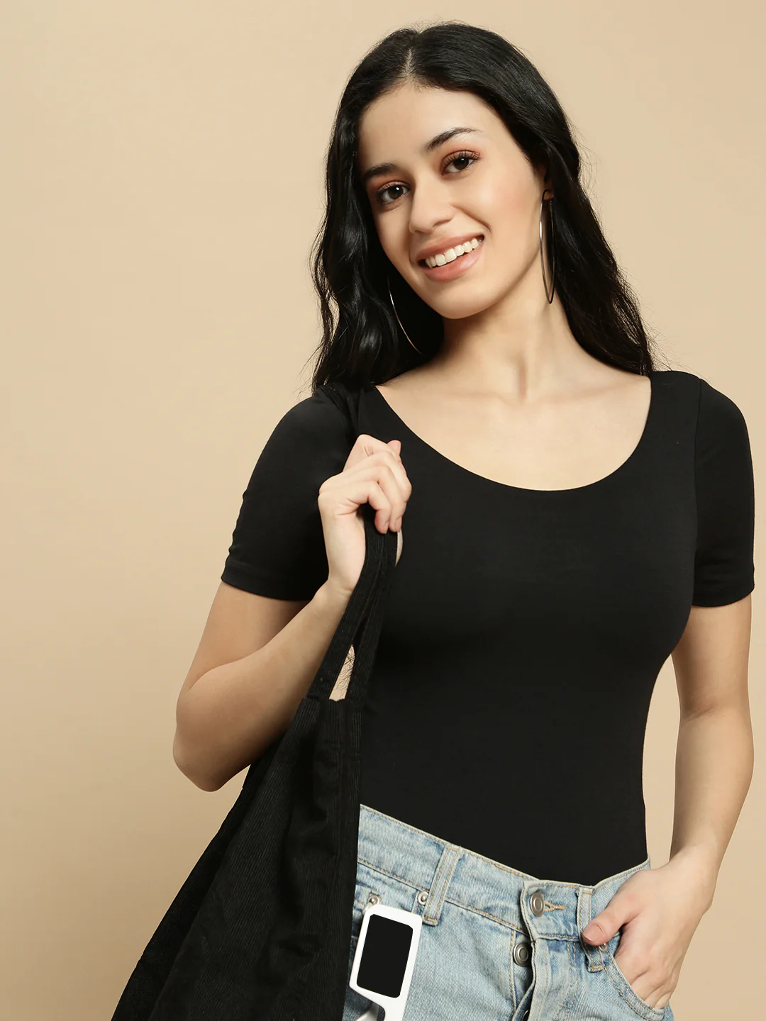 Women Black Half Sleeve Crop Top - Image 5