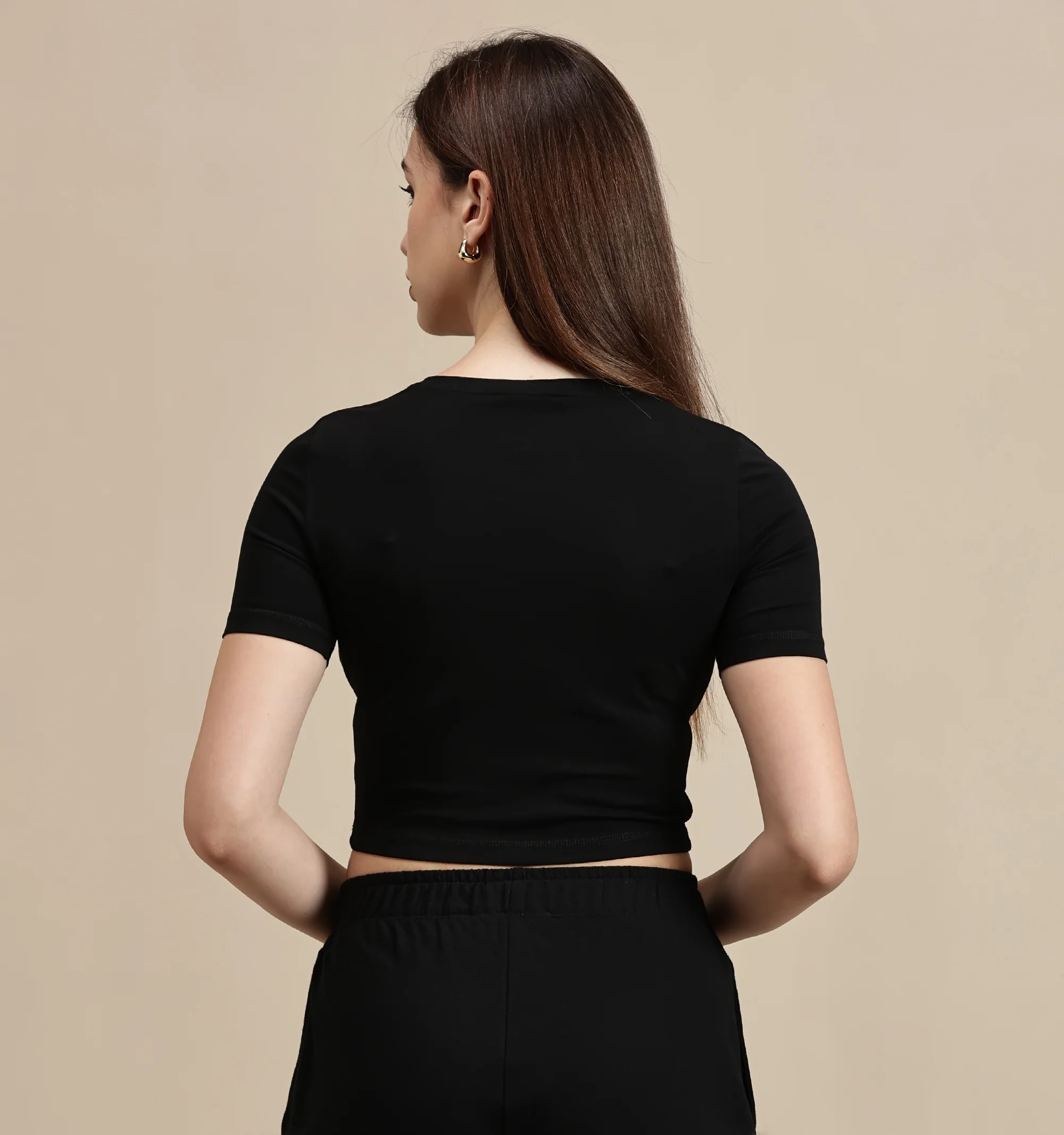 Women Black Half Sleeve Crop Top - Image 3