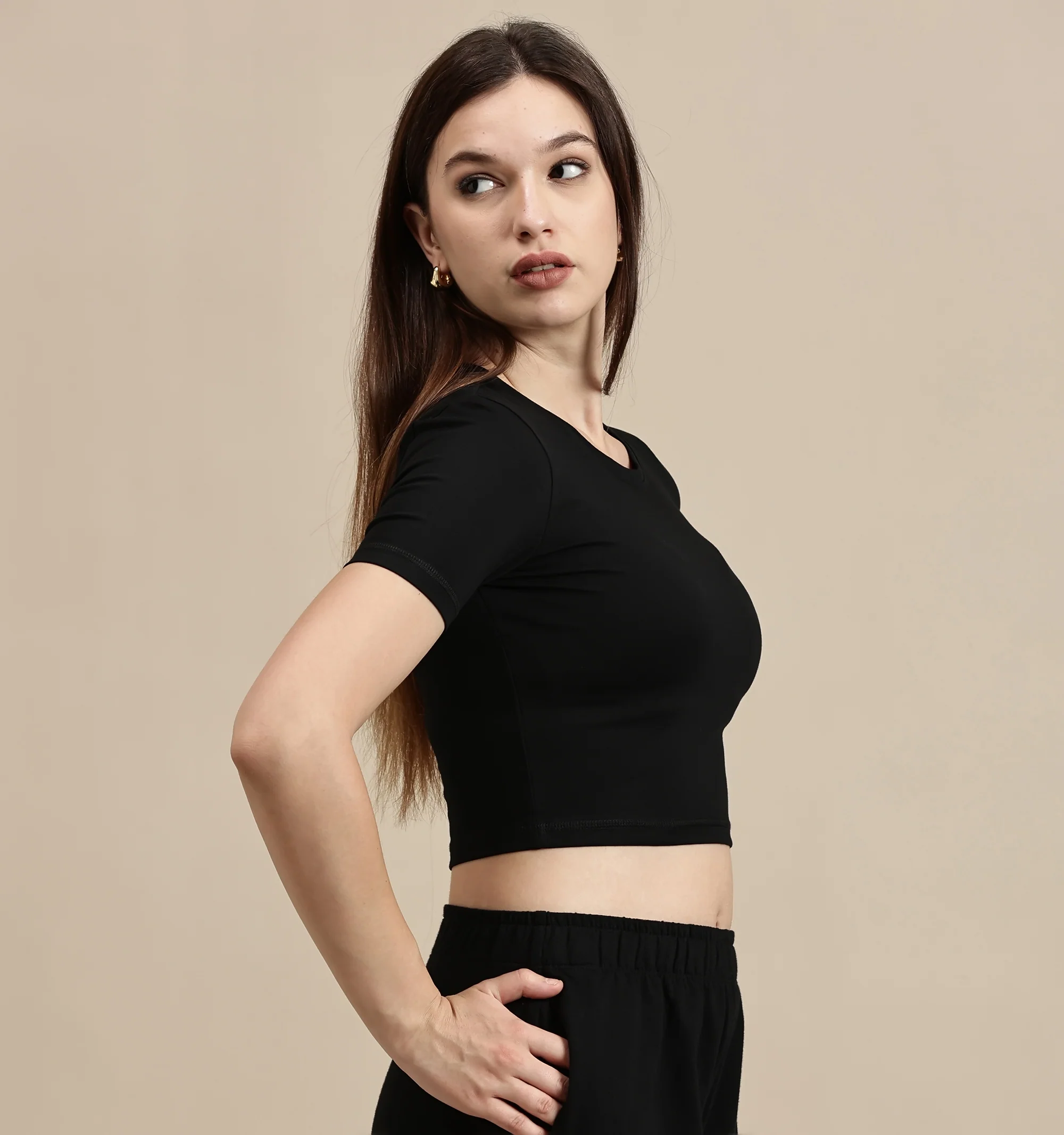 Women Black Half Sleeve Crop Top - Image 5