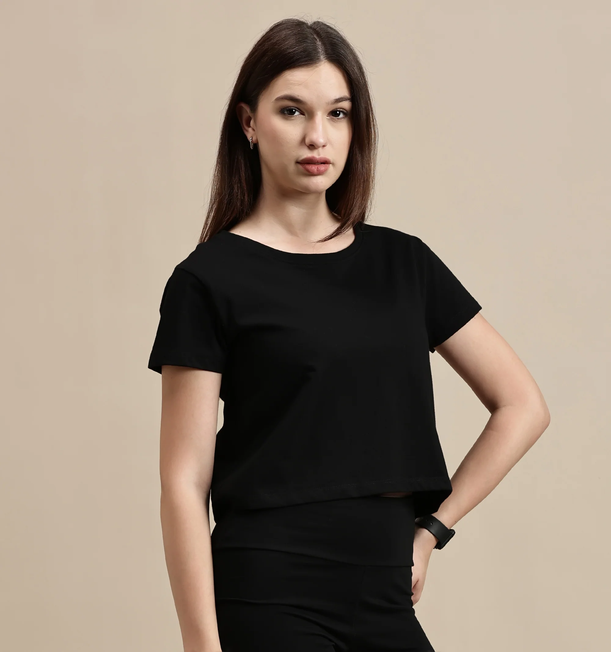 Women Black Half Sleeve Crop Top - Image 2