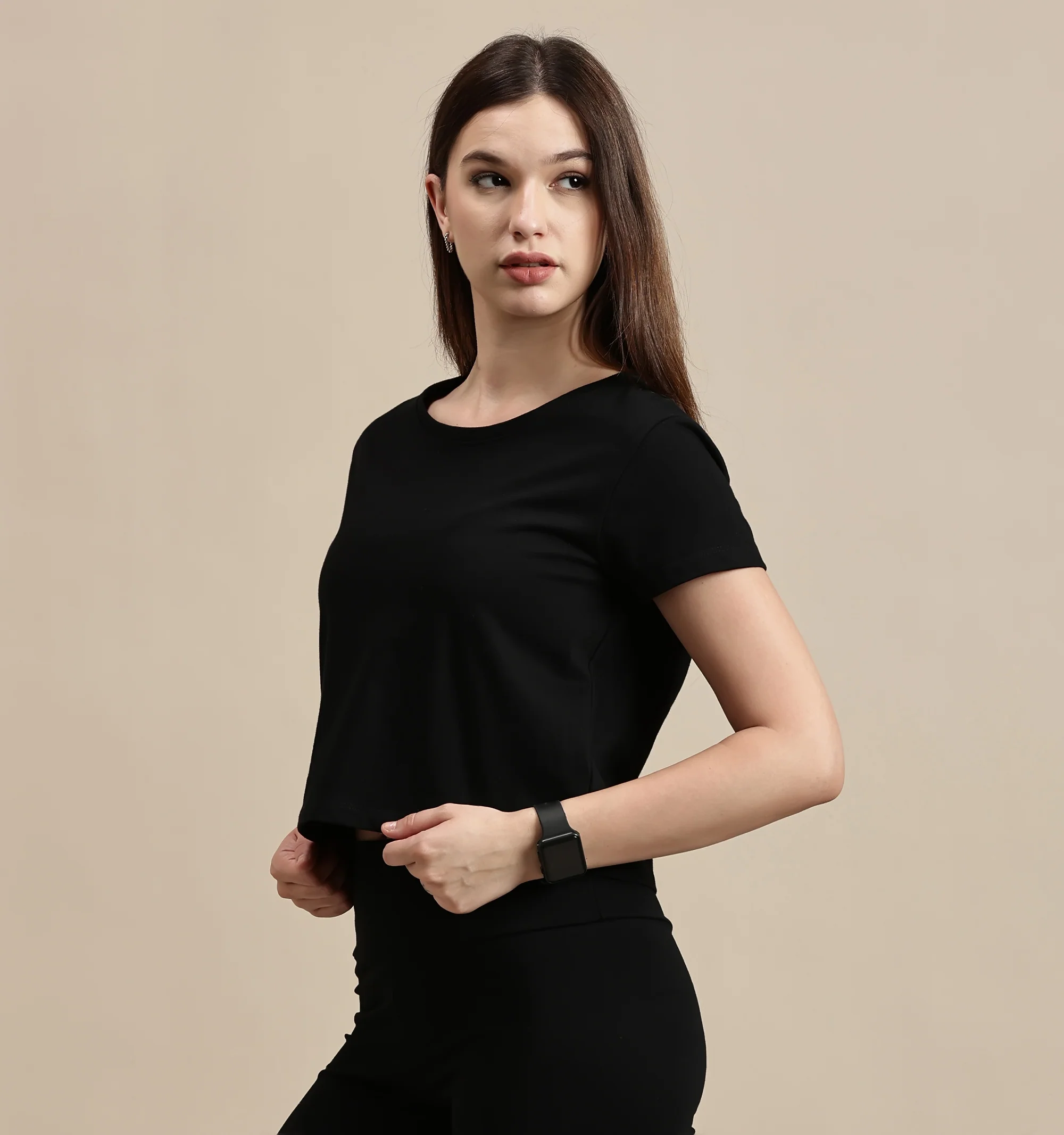 Women Black Half Sleeve Crop Top - Image 5