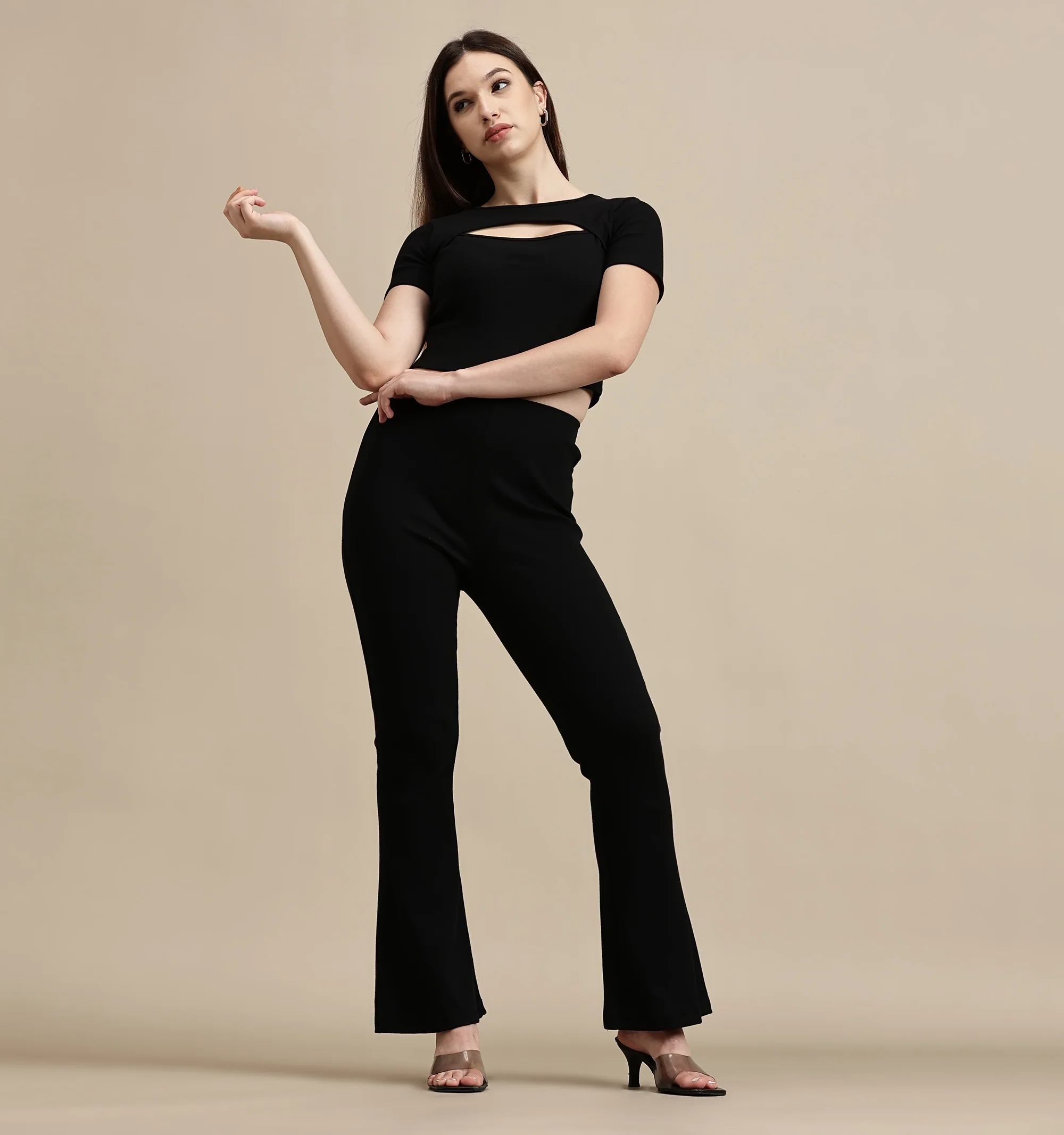 Women Black Half Sleeve Crop Top - Image 2