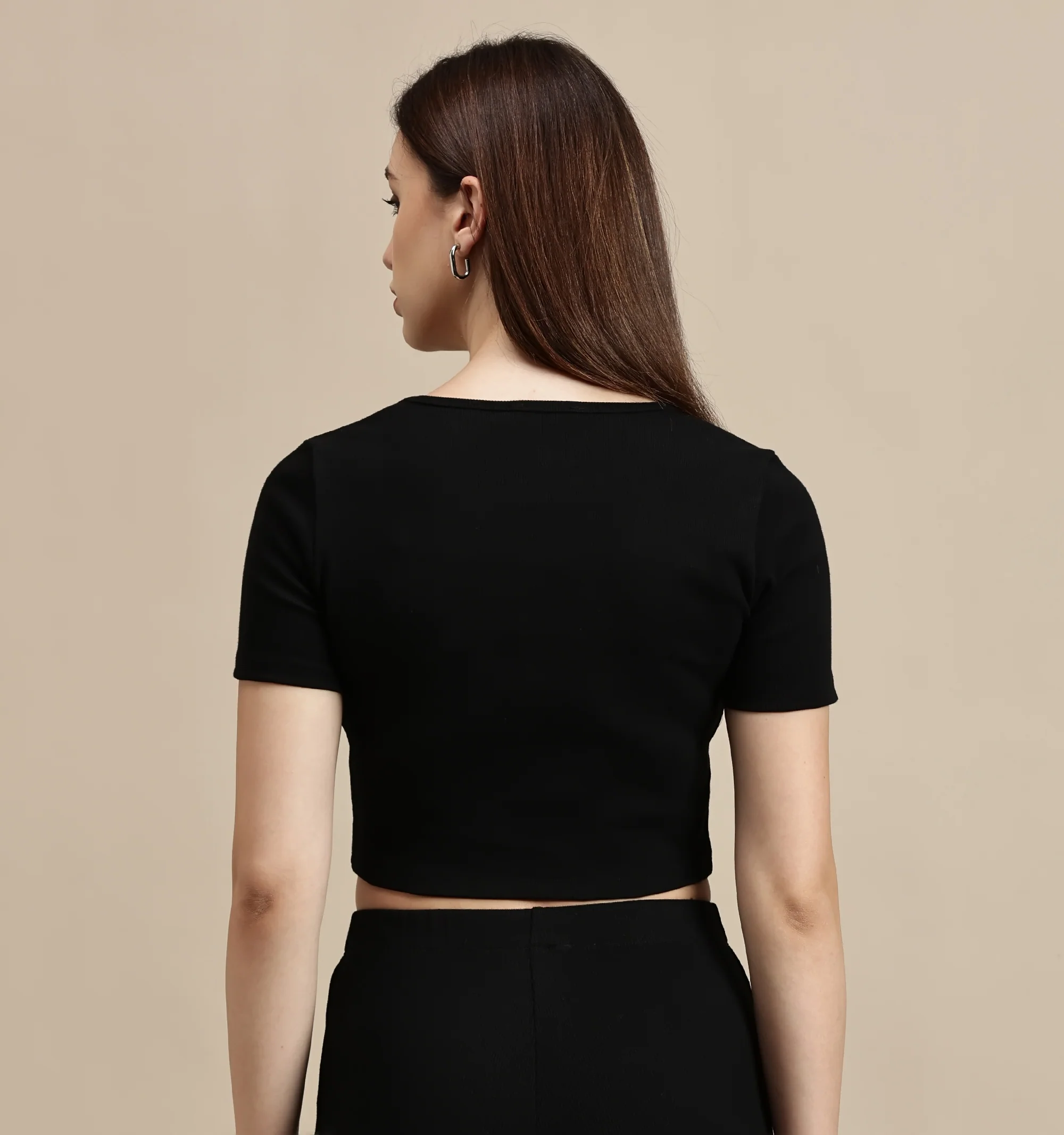 Women Black Half Sleeve Crop Top - Image 3