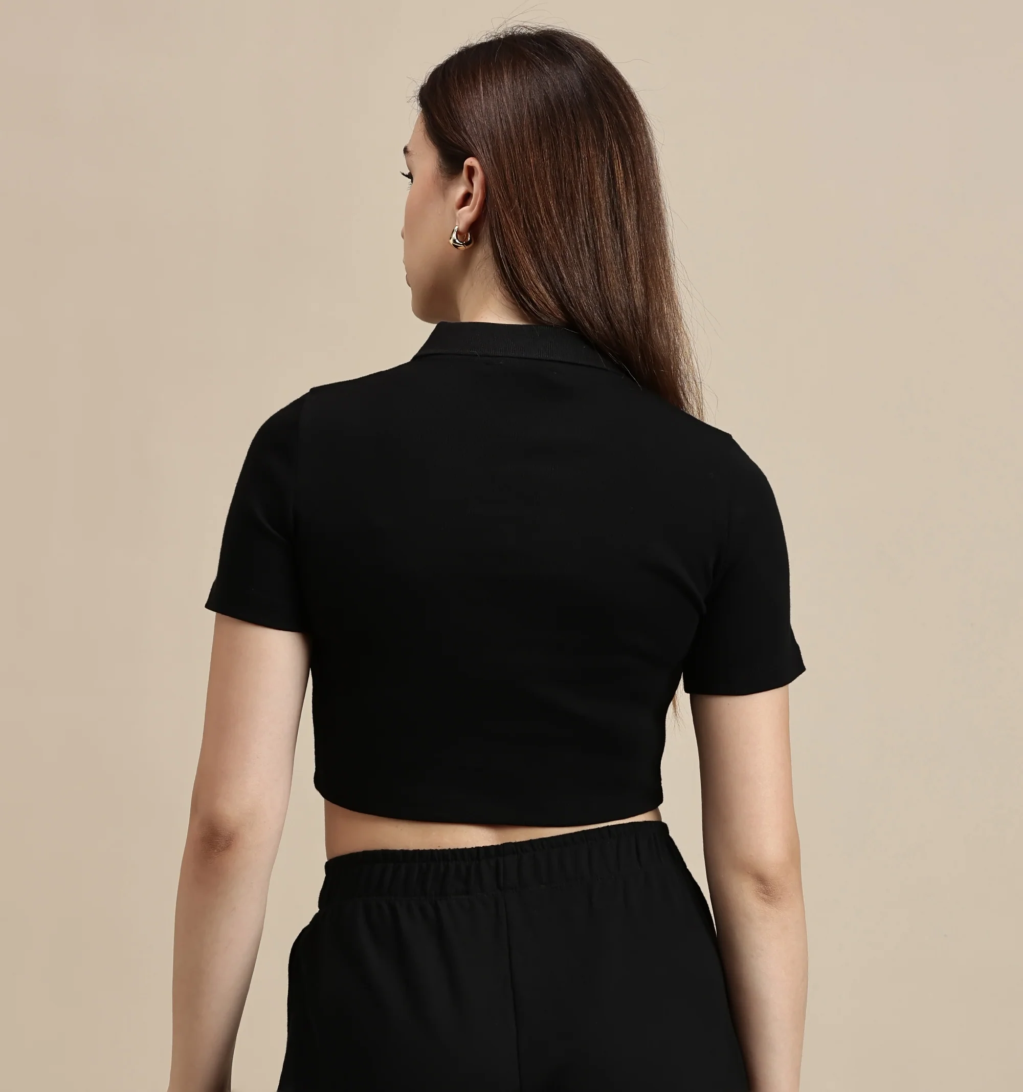 Women Black Half Sleeve Crop Top - Image 3