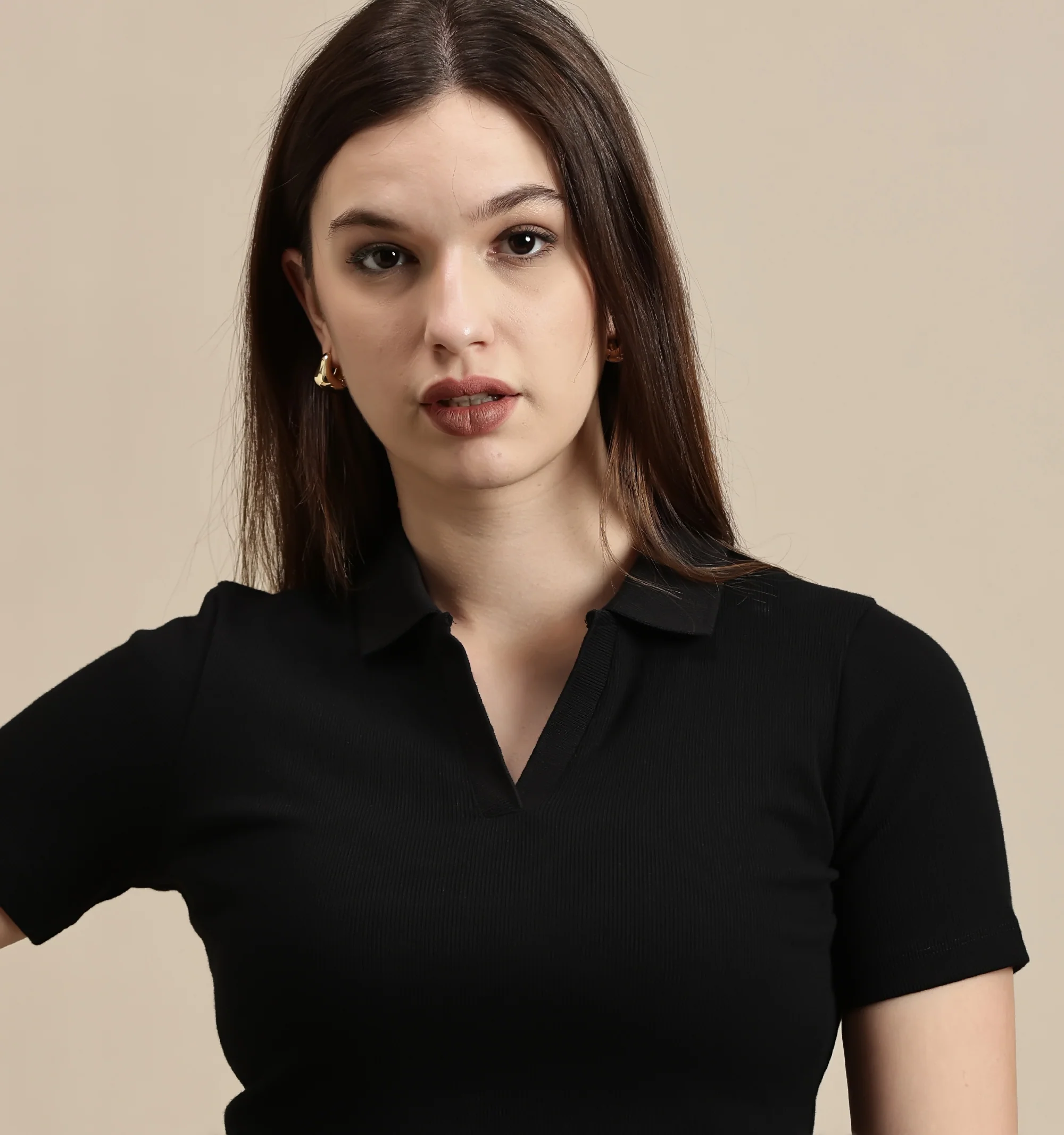 Women Black Half Sleeve Crop Top - Image 4