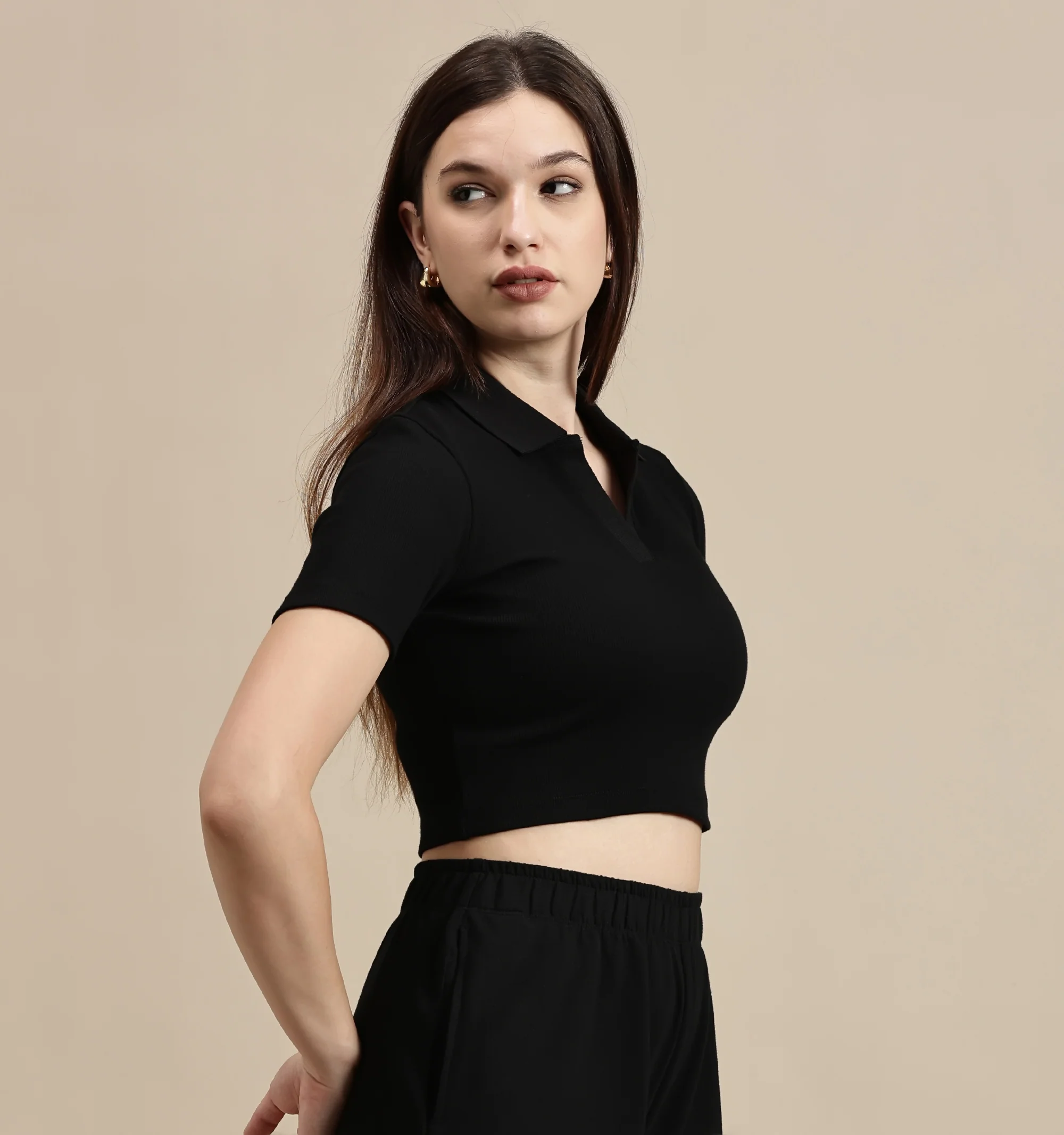 Women Black Half Sleeve Crop Top - Image 5
