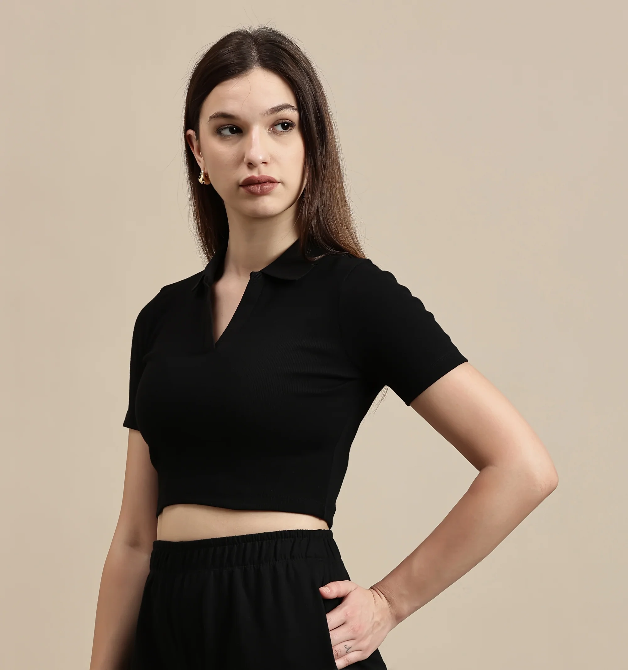 Women Black Half Sleeve Crop Top - Image 6
