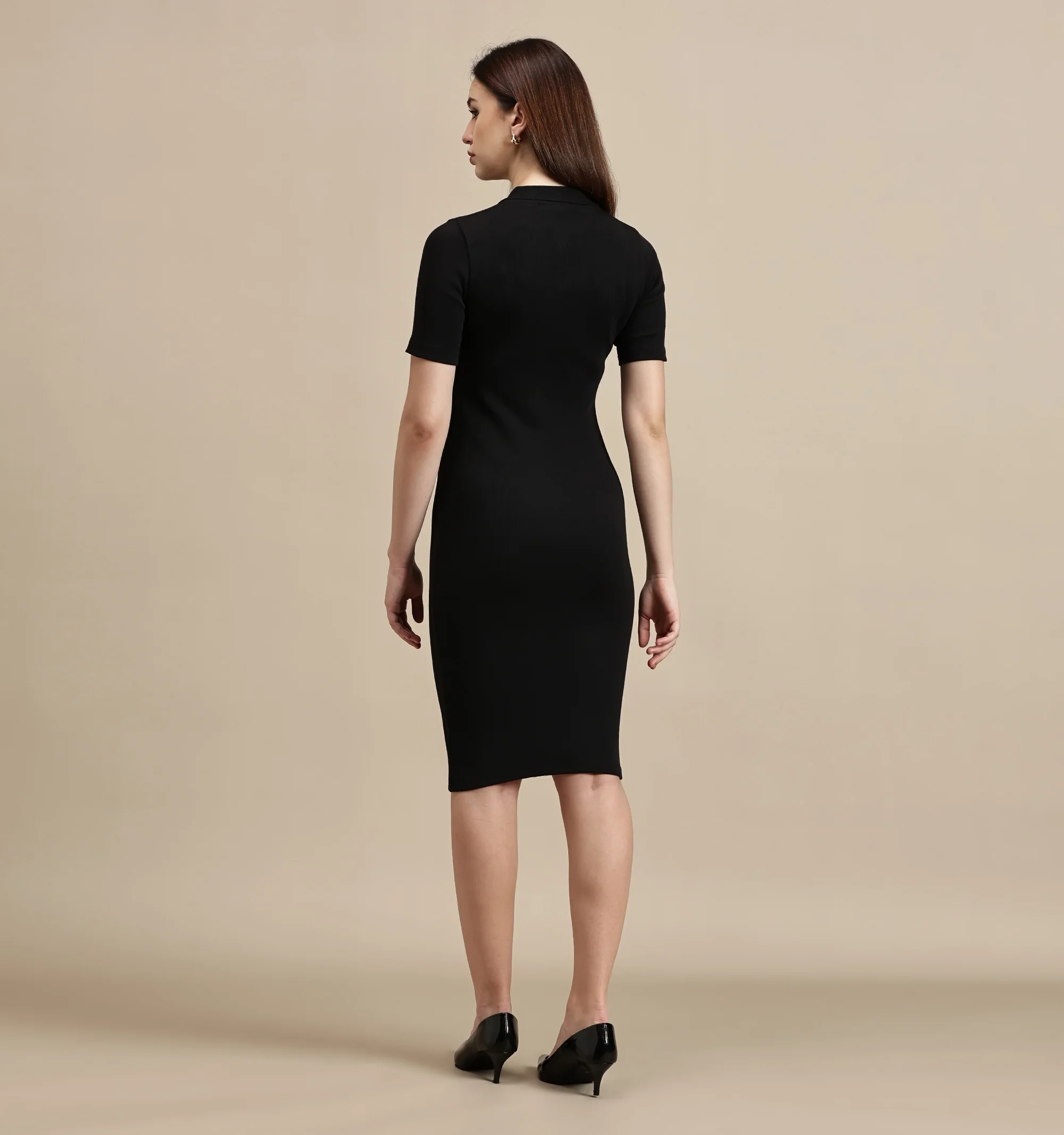 Women Black Half Sleeve Dress - Image 2