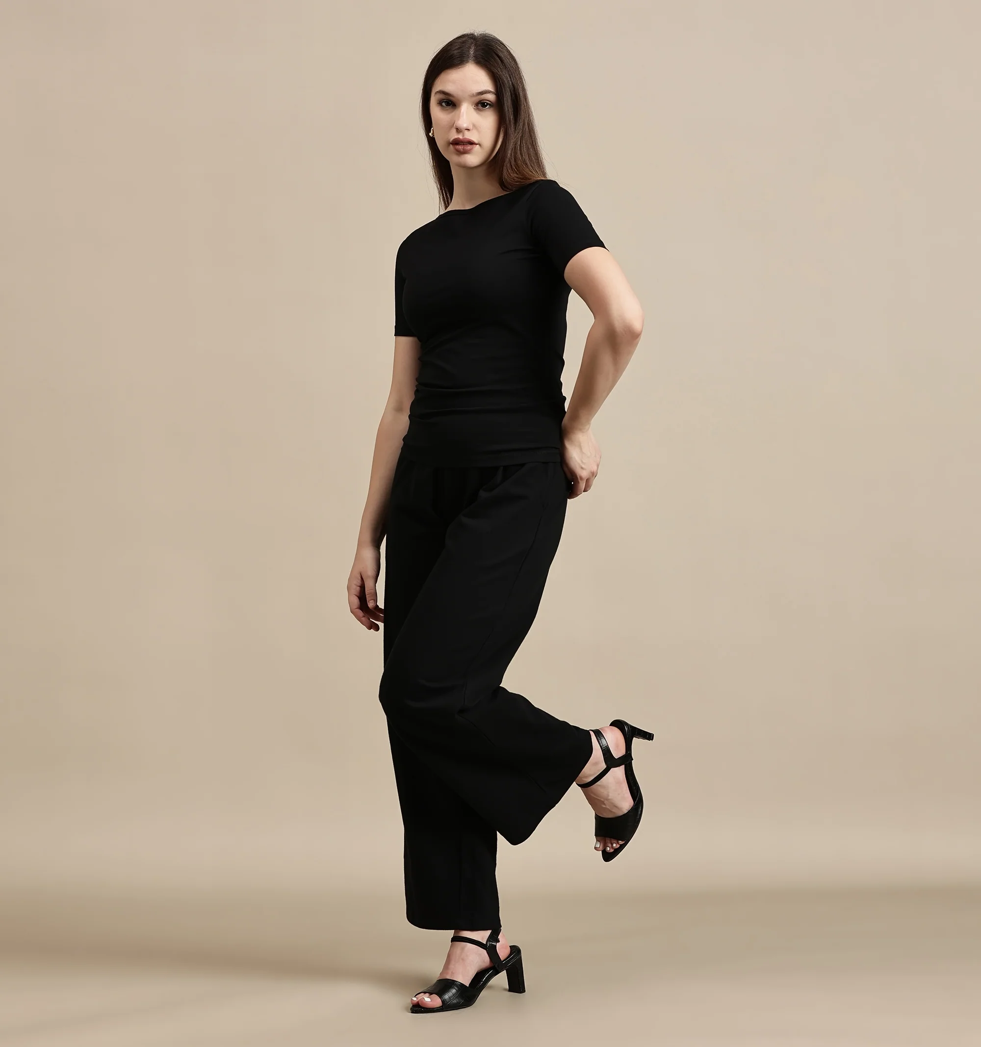 Women Black Half Sleeve Top - Image 2