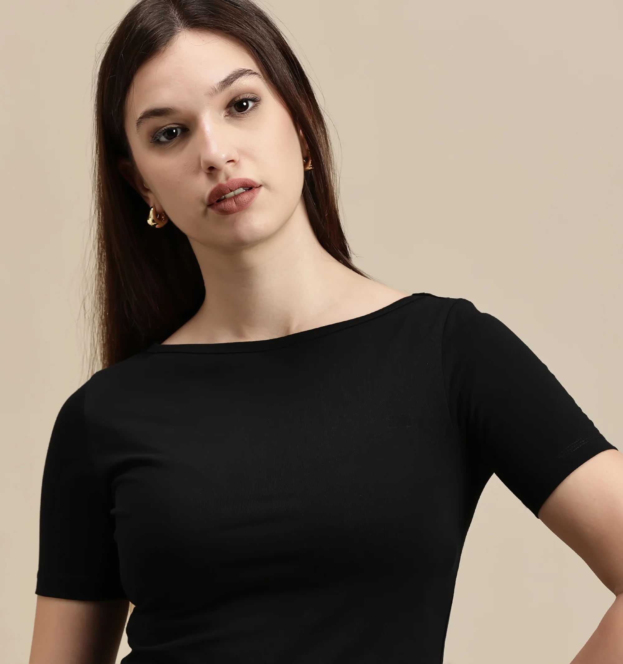 Women Black Half Sleeve Top - Image 4
