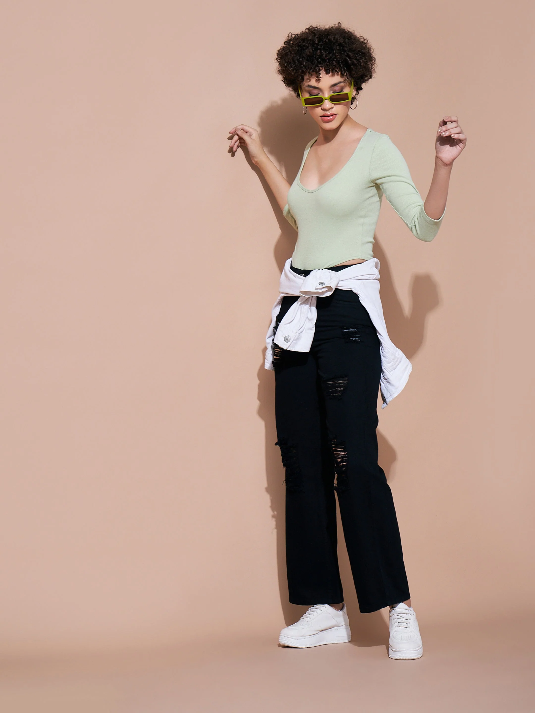 Women Black Heavy Distress Straight Jeans - Image 6