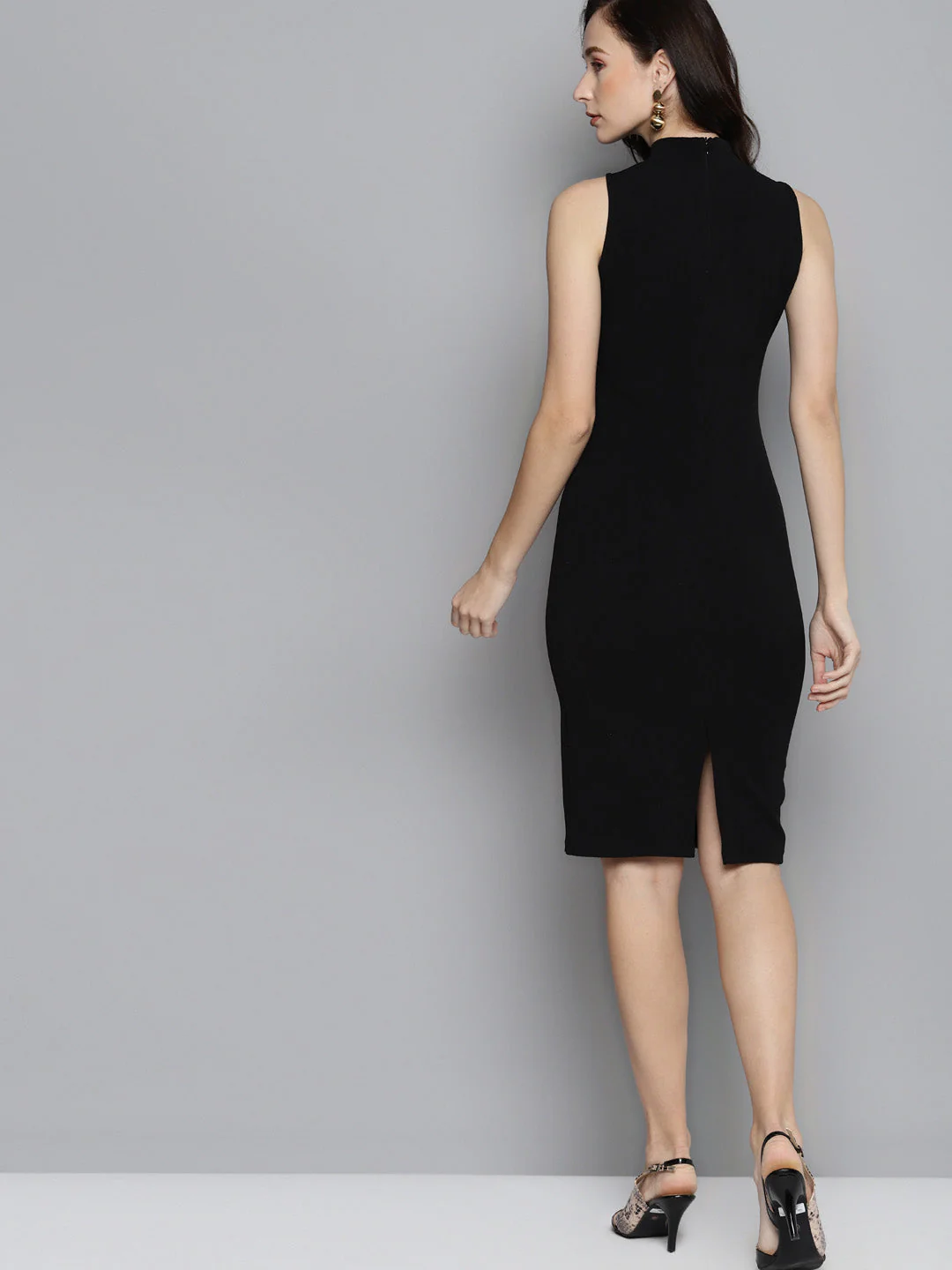 Women Black High Neck Sleeveless Bodycon - Image 3