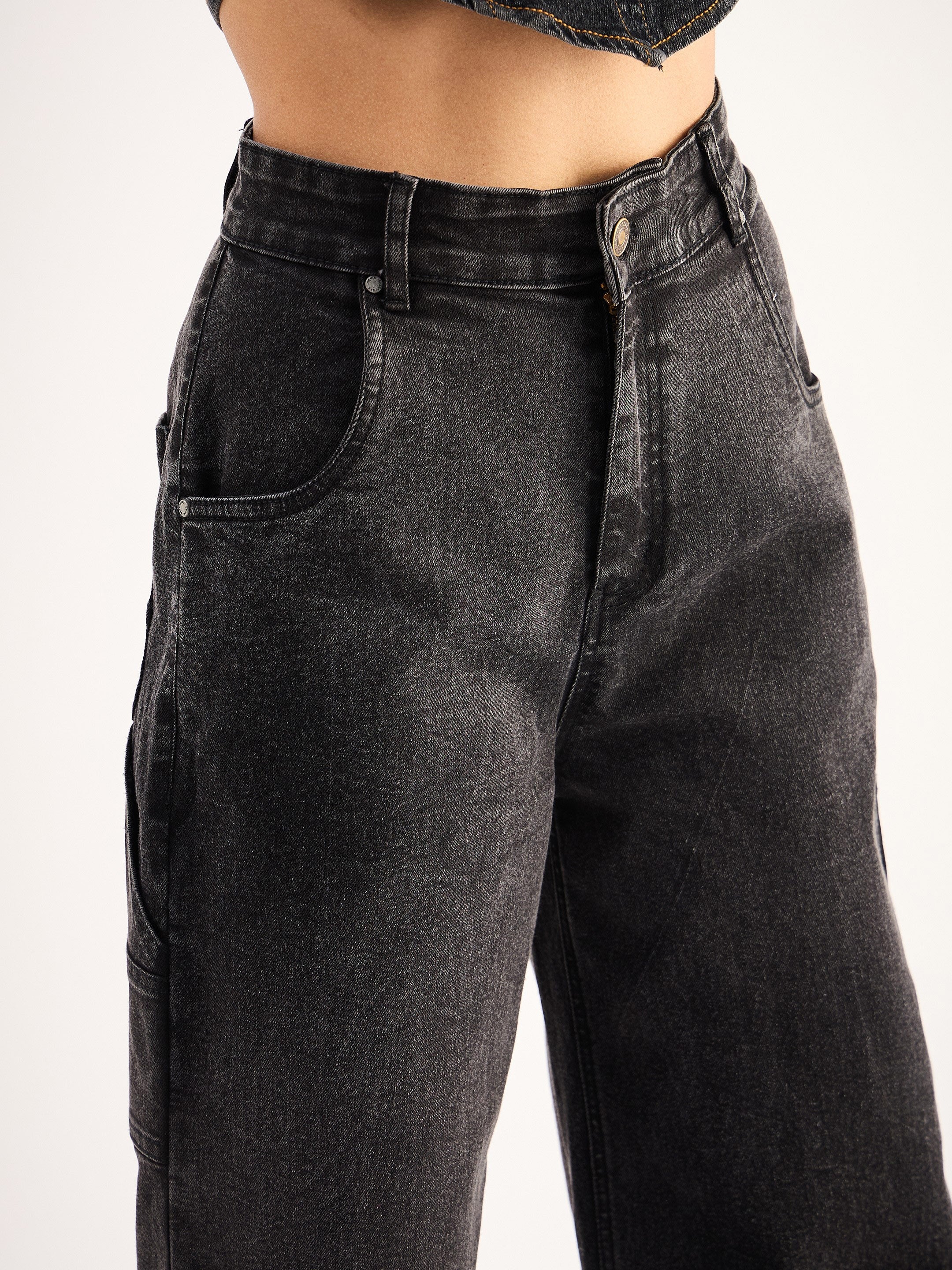 Women Black High Waist Back Pocket Jeans - Image 4