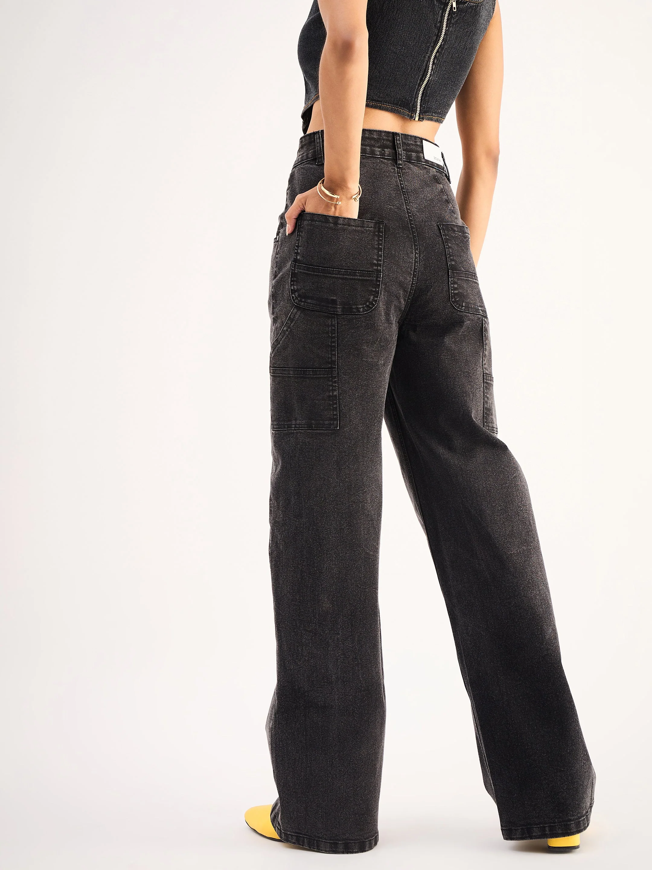 Women Black High Waist Back Pocket Jeans - Image 5