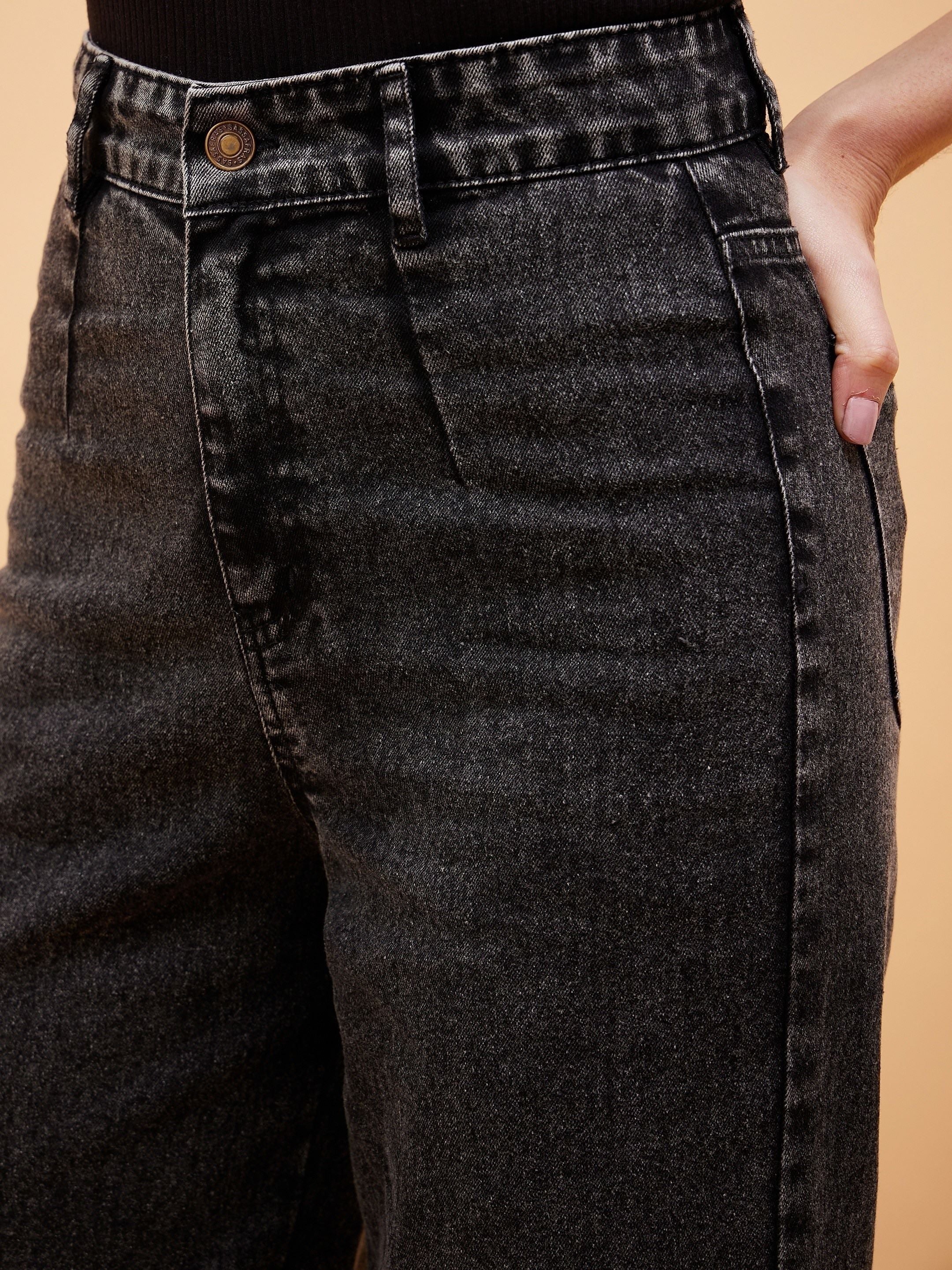 Women Black High Waist Front Dart Jeans - Image 3