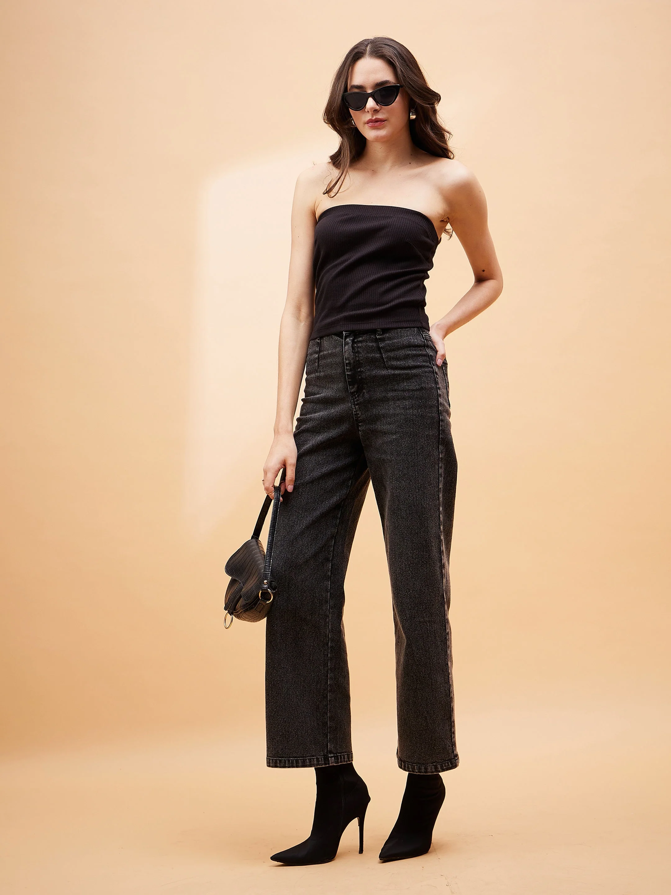 Women Black High Waist Front Dart Jeans - Image 5