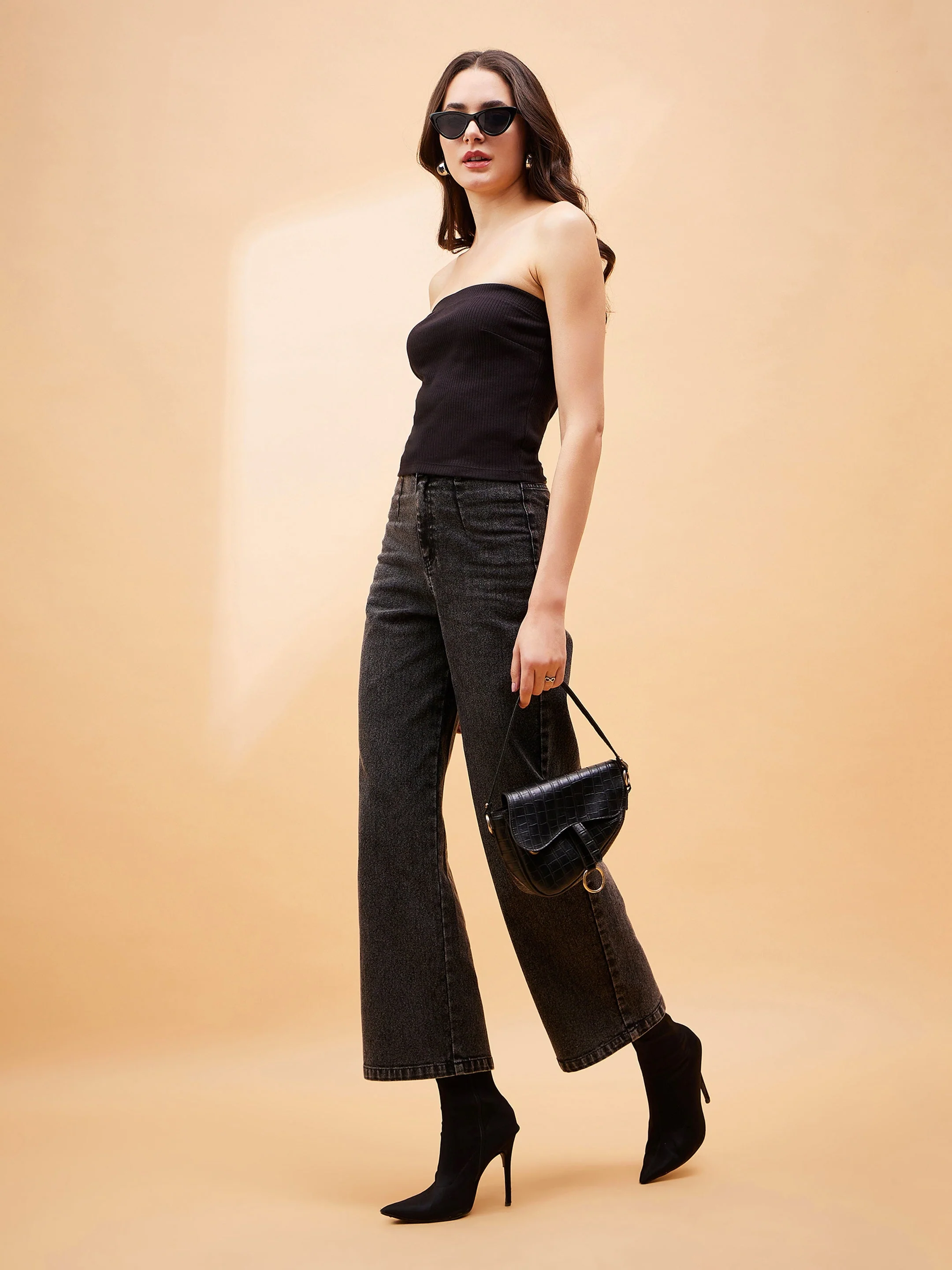 Women Black High Waist Front Dart Jeans - Image 6