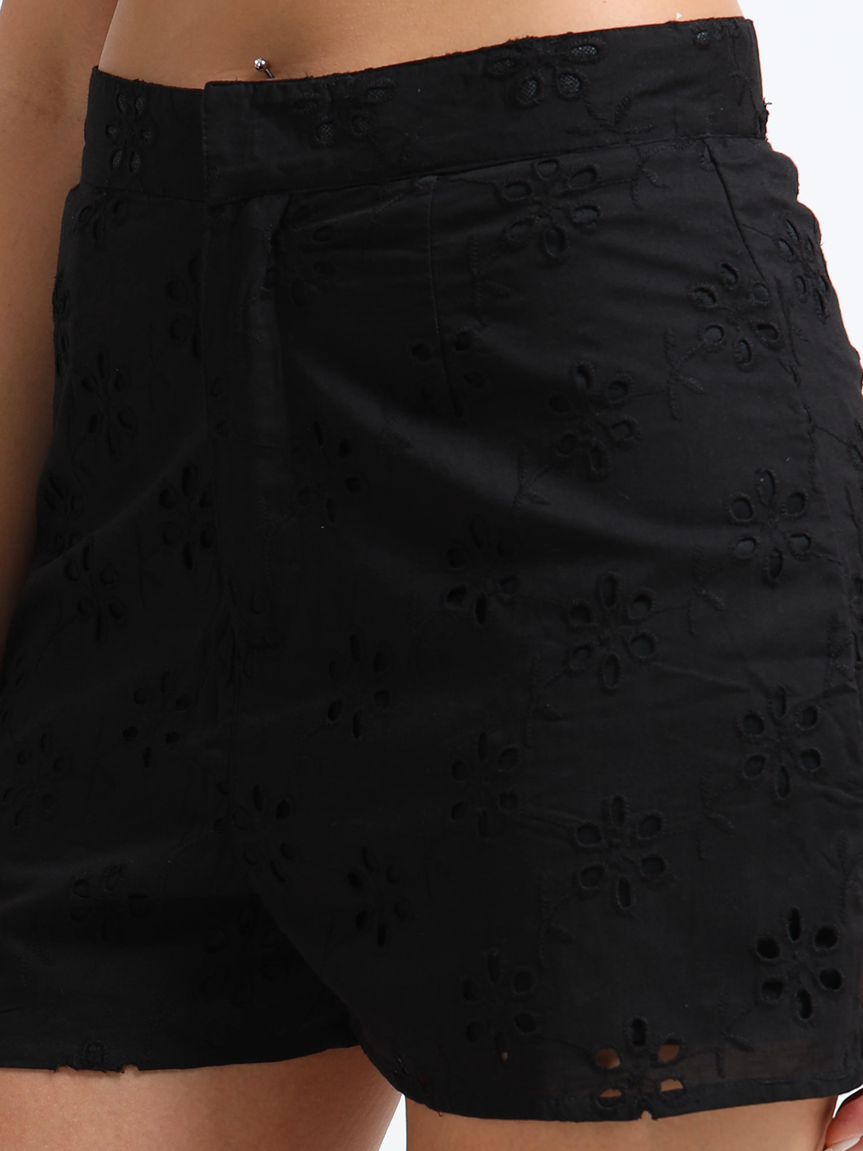 Women Black High Waist Shiffli Shorts - Image 4