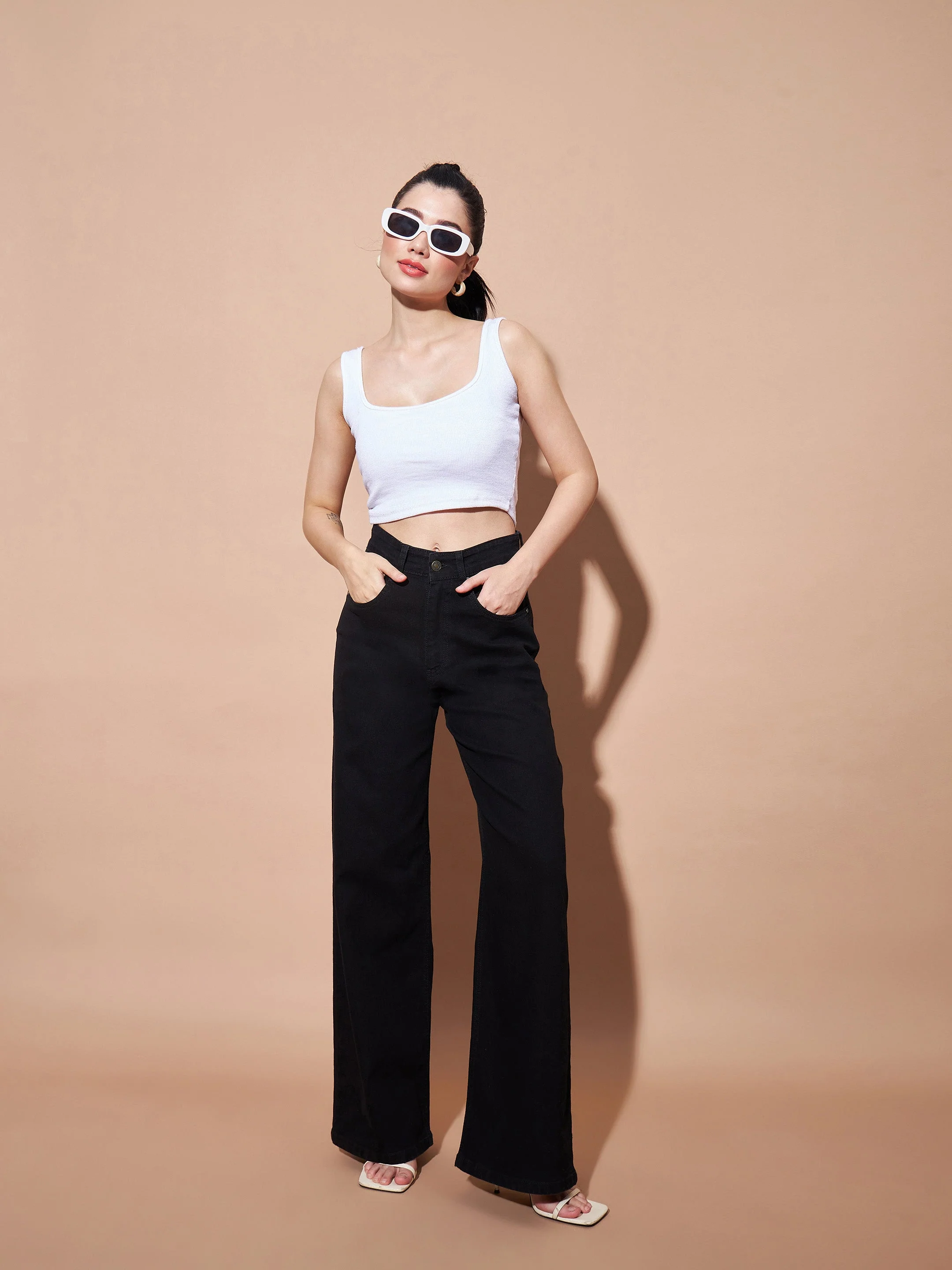 Women Black High Waist Straight Jeans - Image 6