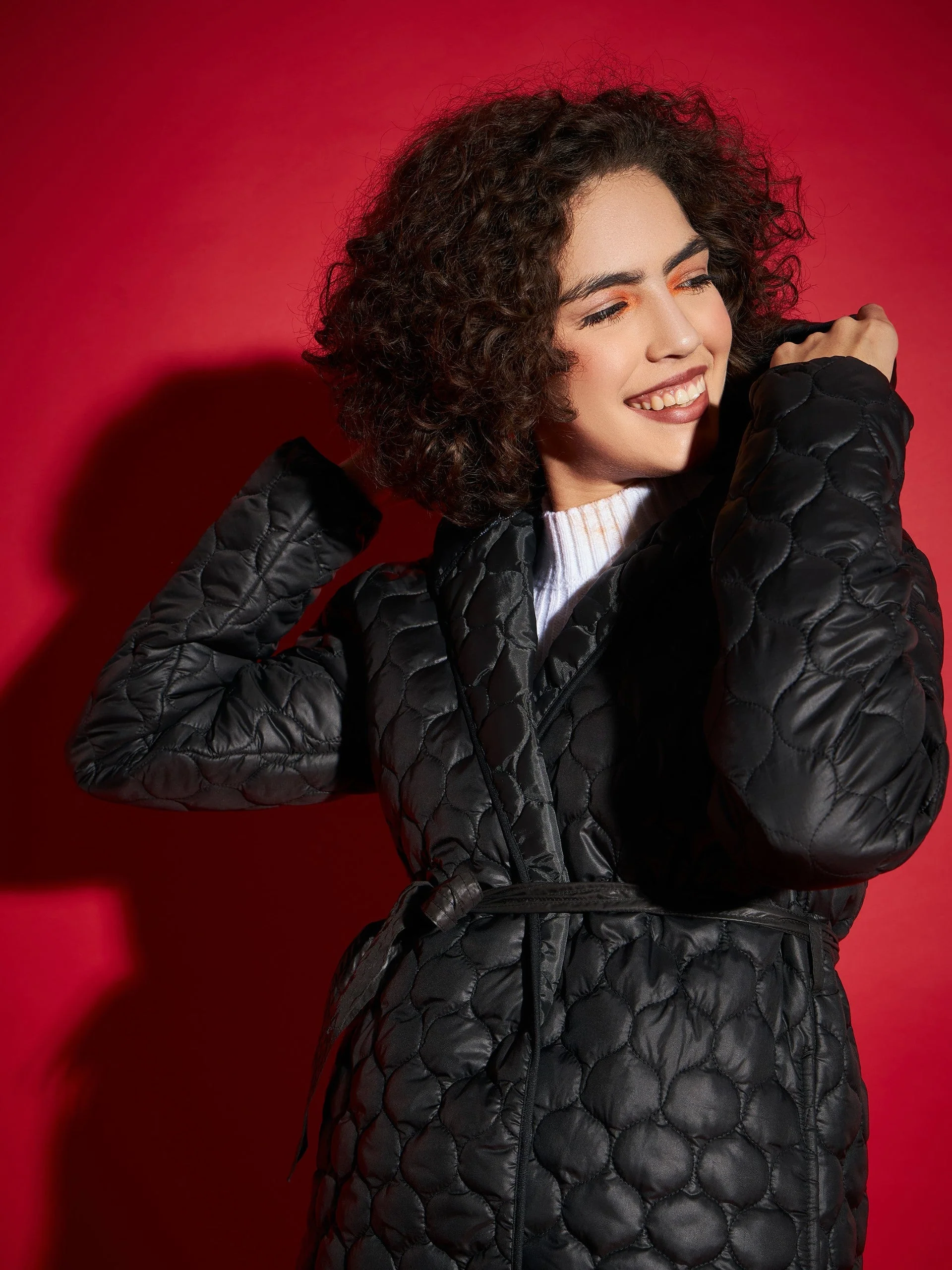 Women Black Hooded Longline Puffer Jacket - Image 4