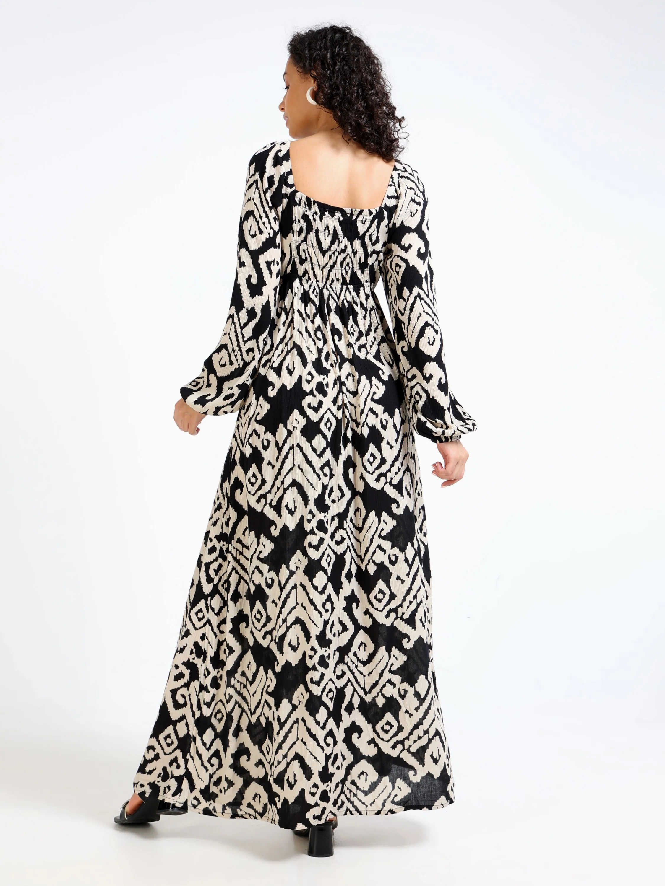 Women Black Ikkat Print Dress - Image 2