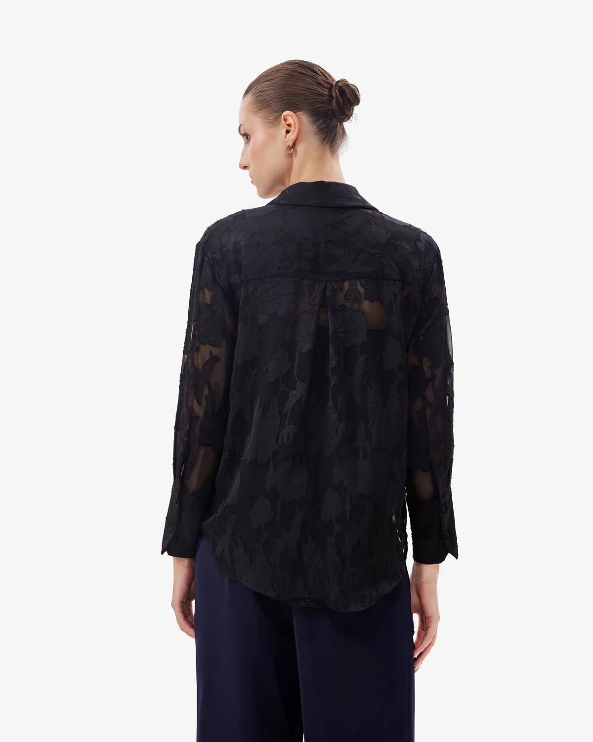 Women Black Jacquard Shirt With Camisole - Image 2