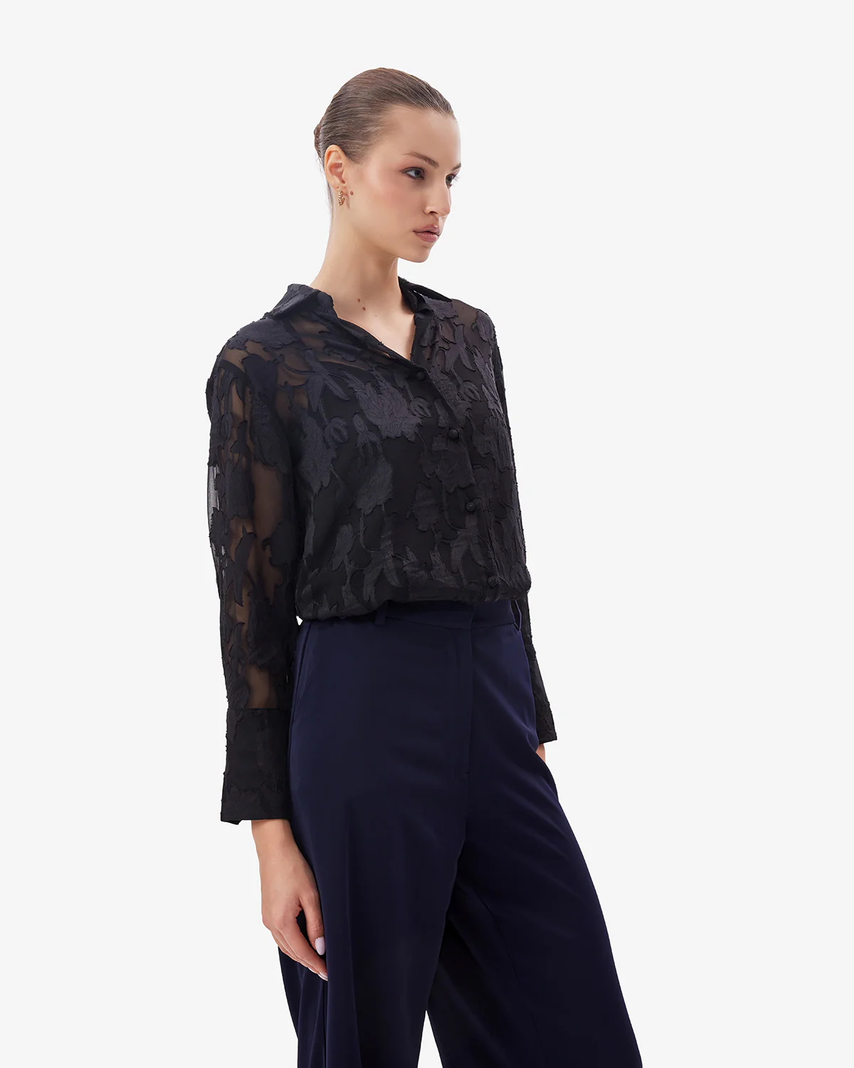 Women Black Jacquard Shirt With Camisole - Image 4