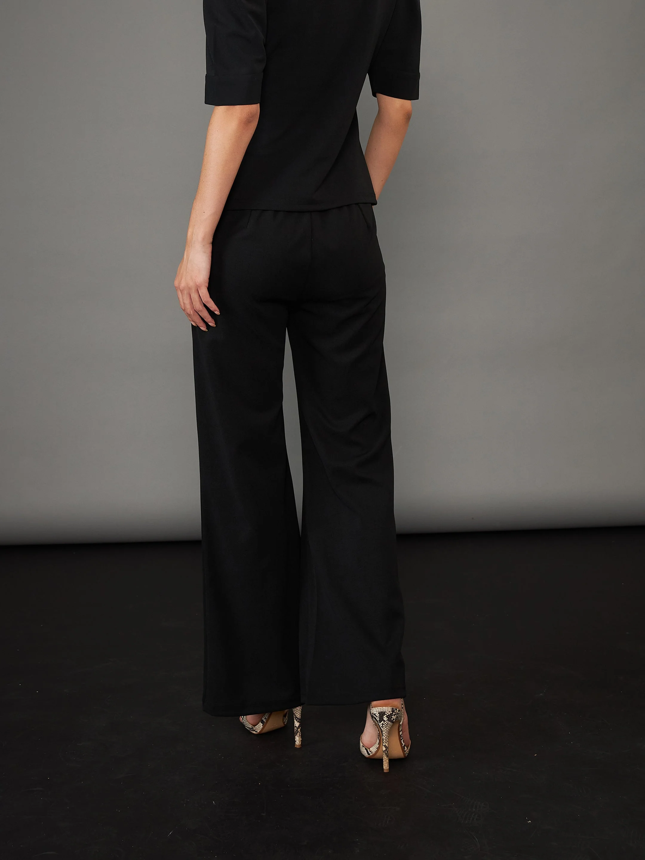 Women Black Knitted Bell Bottom Pants - Image 2