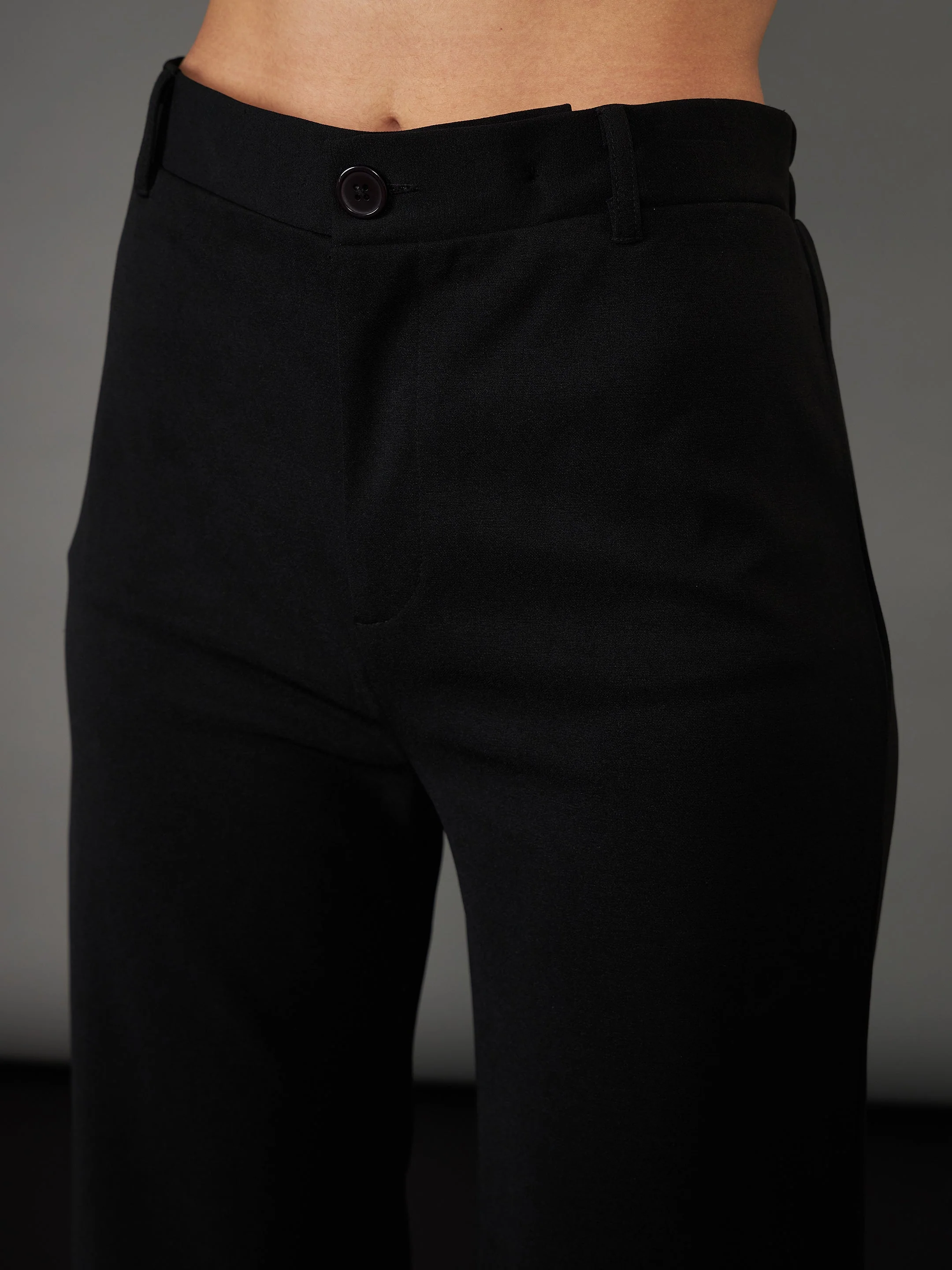 Women Black Knitted Bell Bottom Pants - Image 3