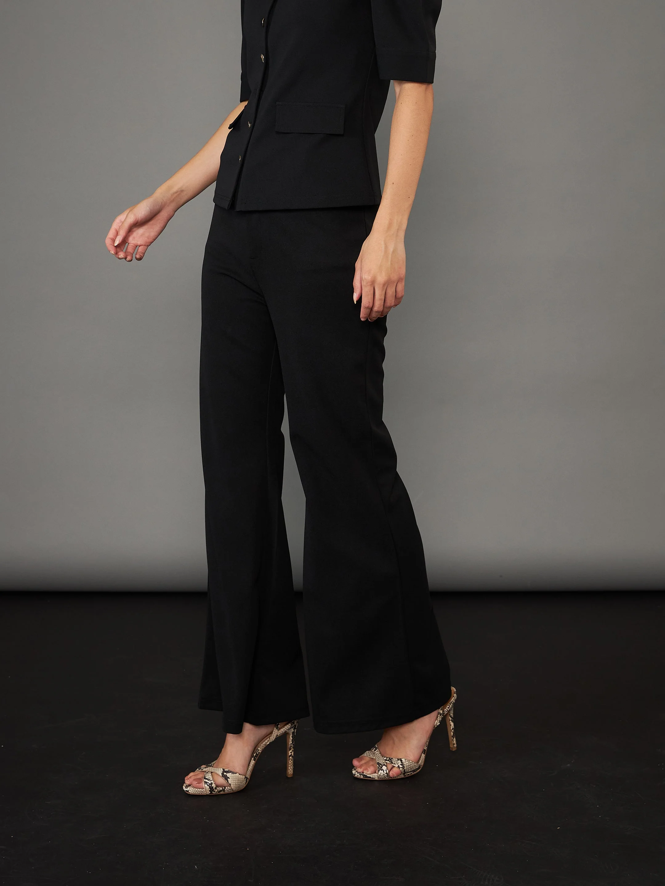 Women Black Knitted Bell Bottom Pants - Image 4