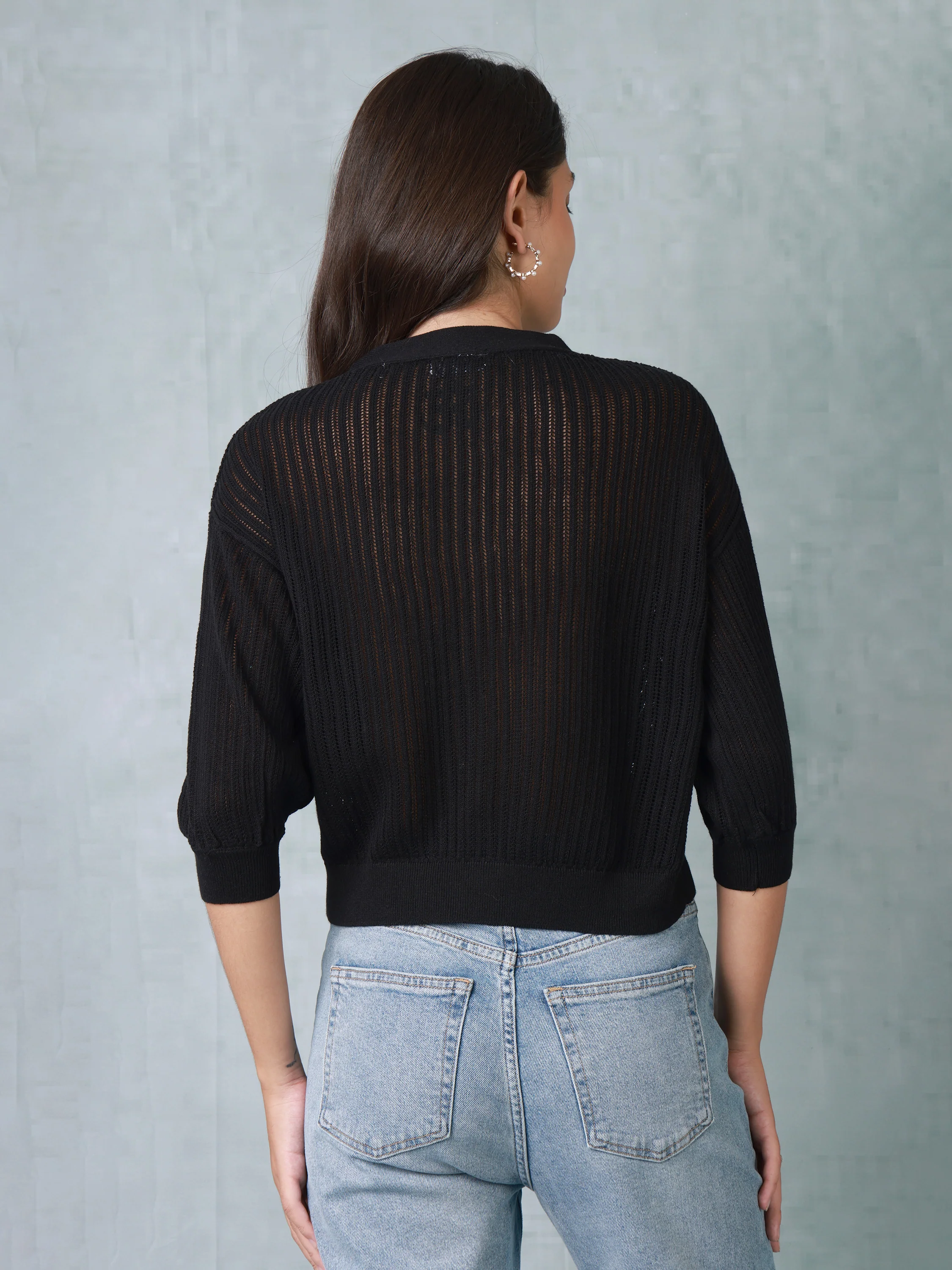 Women Black Knitted Crop Top - Image 4