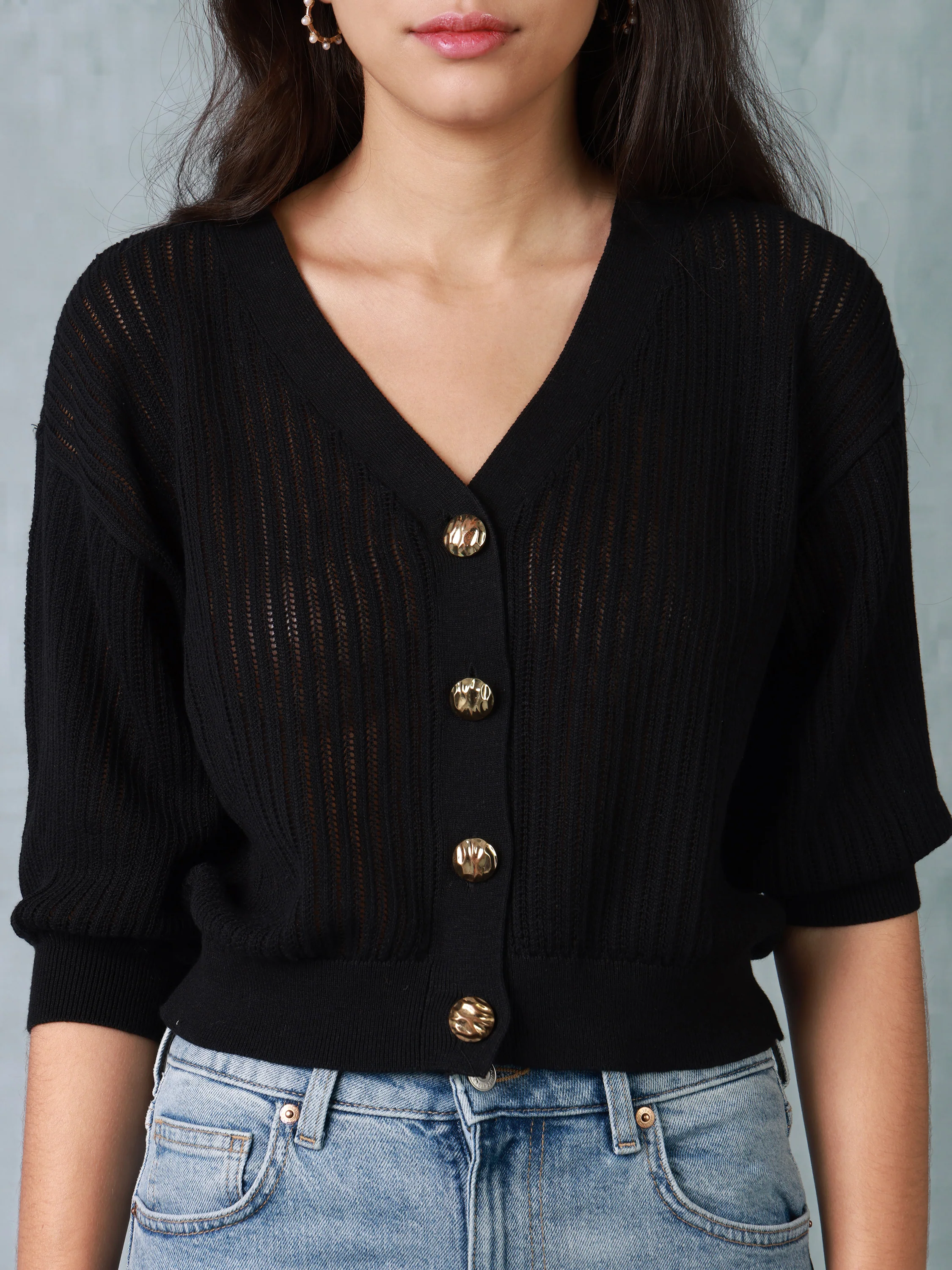 Women Black Knitted Crop Top - Image 6