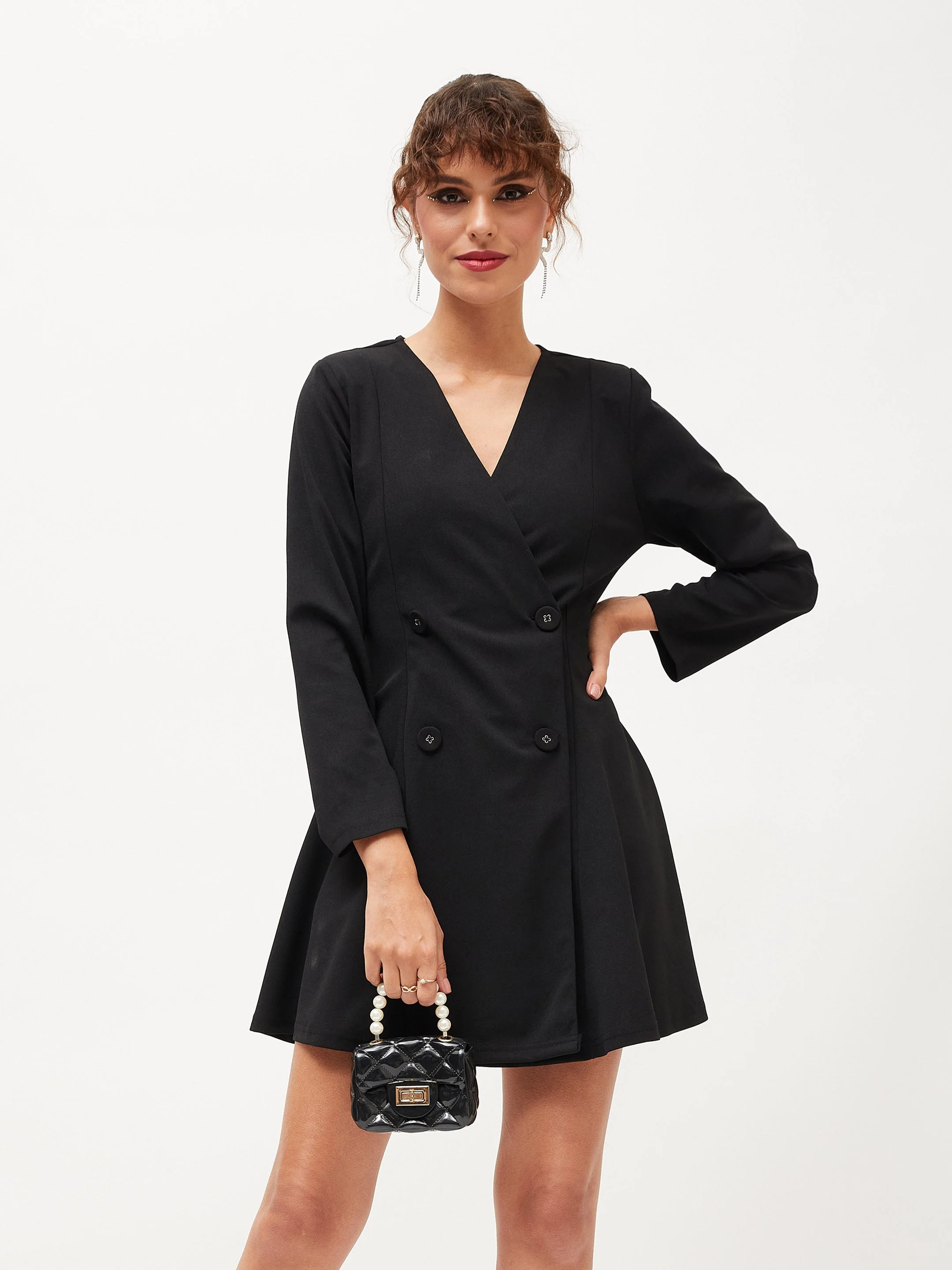 Women Black Knitted Wrap Dress - Image 3