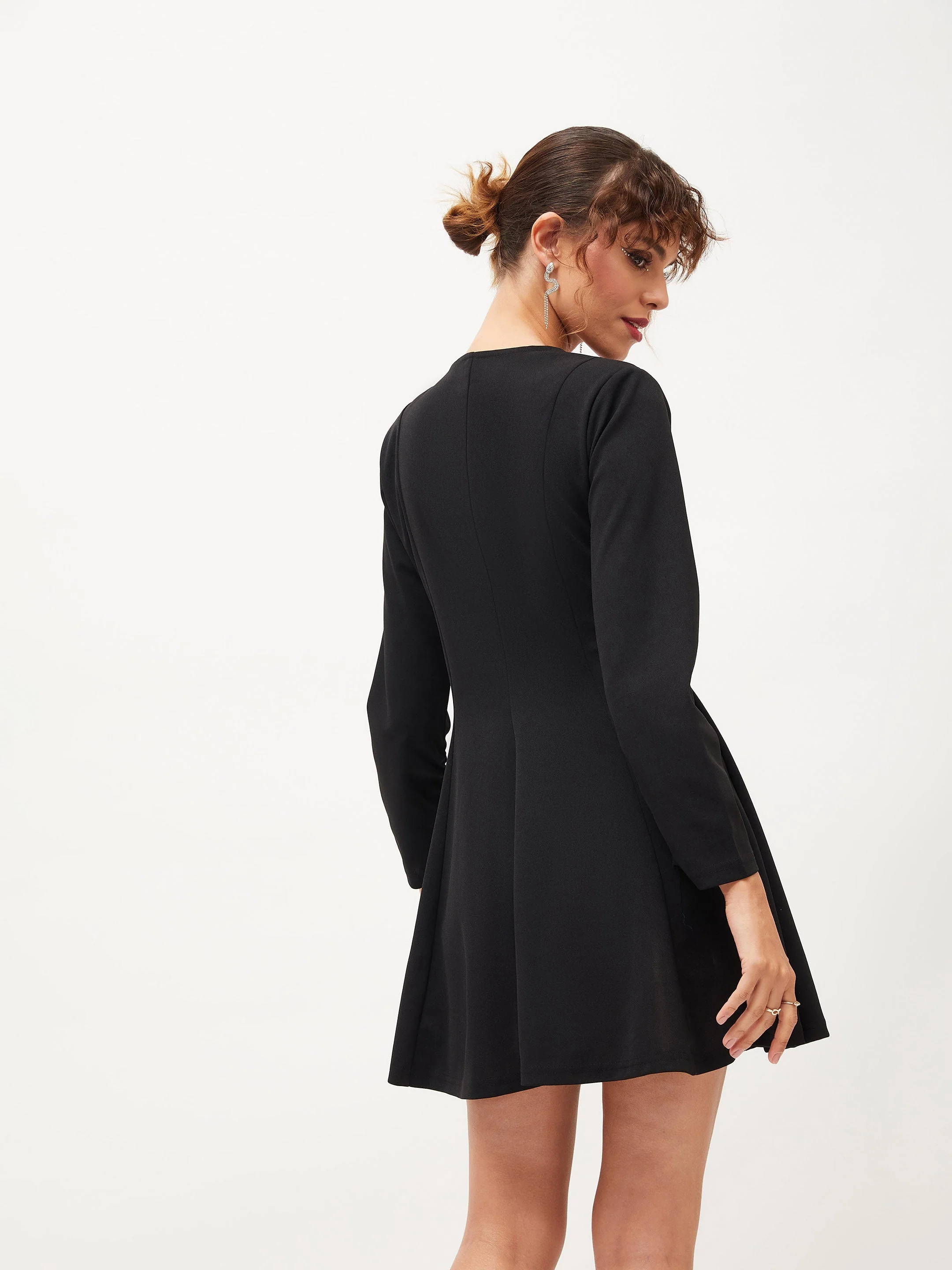 Women Black Knitted Wrap Dress - Image 5