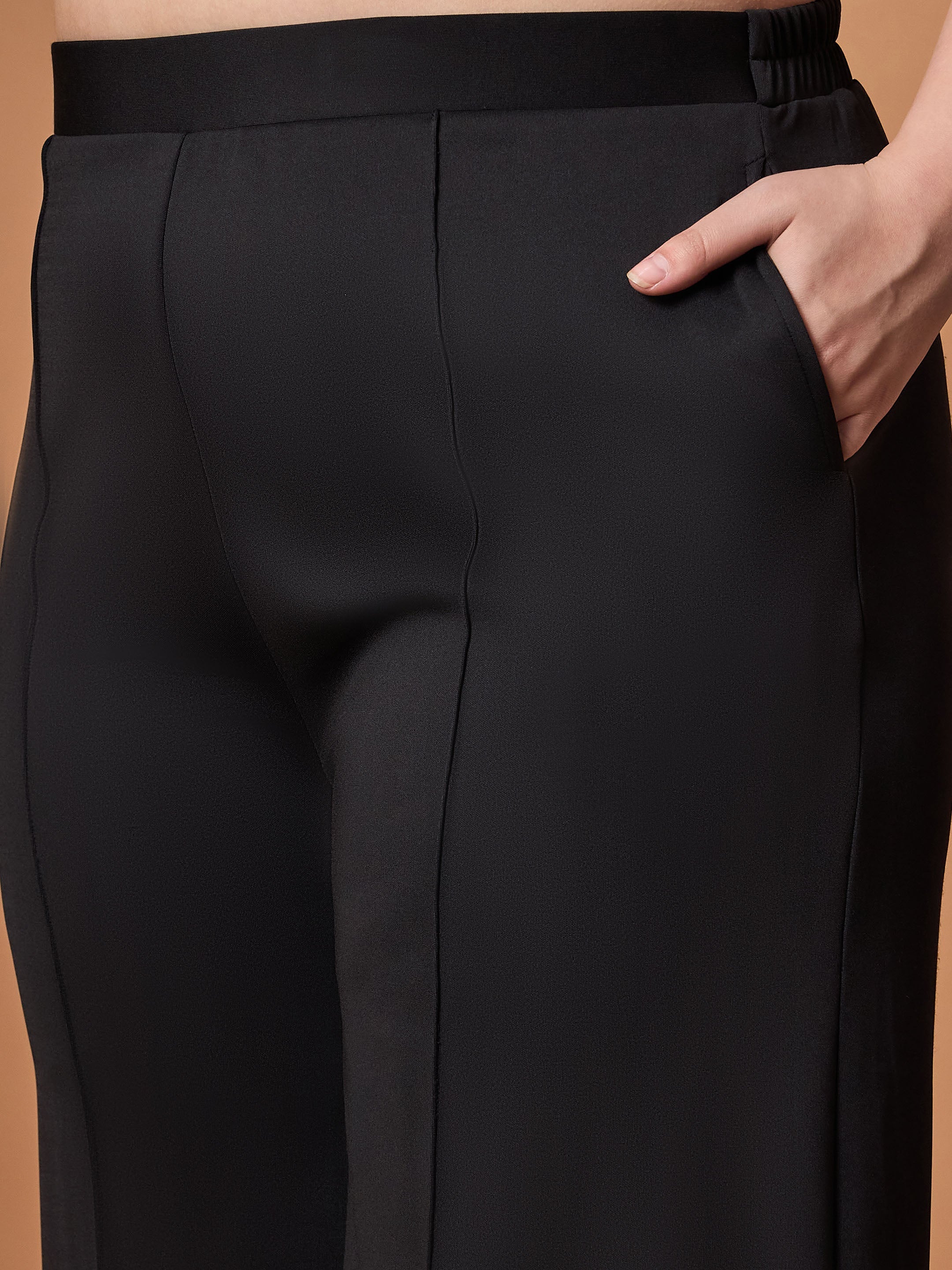 Women Black Knotted Wrap Top With Straight Pants - Image 5