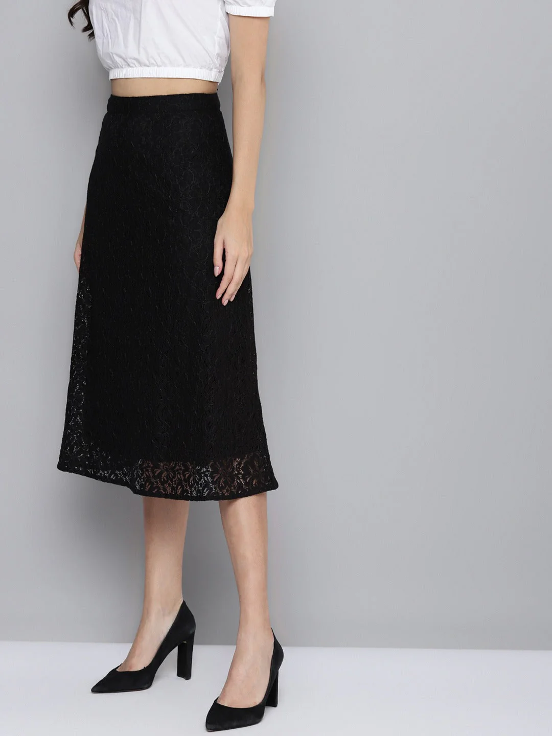 Women Black Lace A-Line Skirt - Image 2