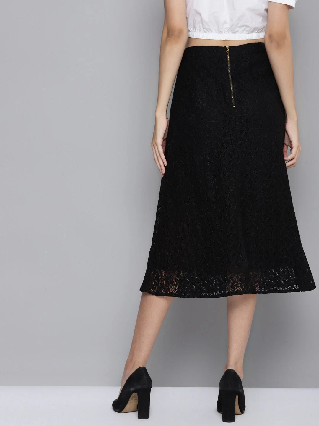 Women Black Lace A-Line Skirt - Image 3