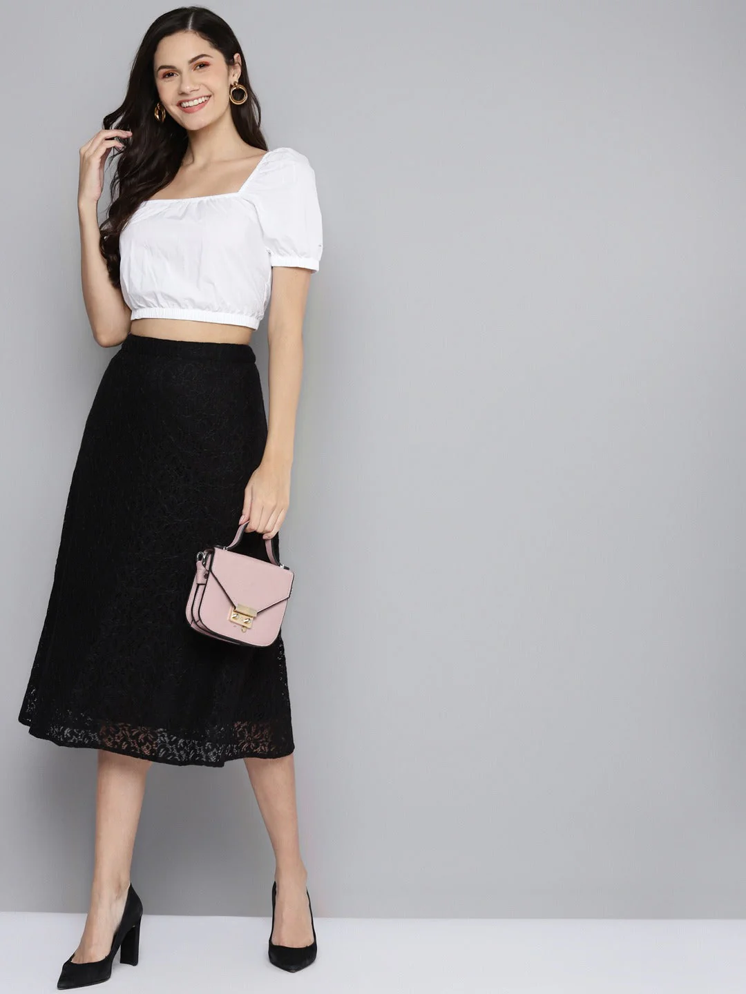 Women Black Lace A-Line Skirt - Image 4