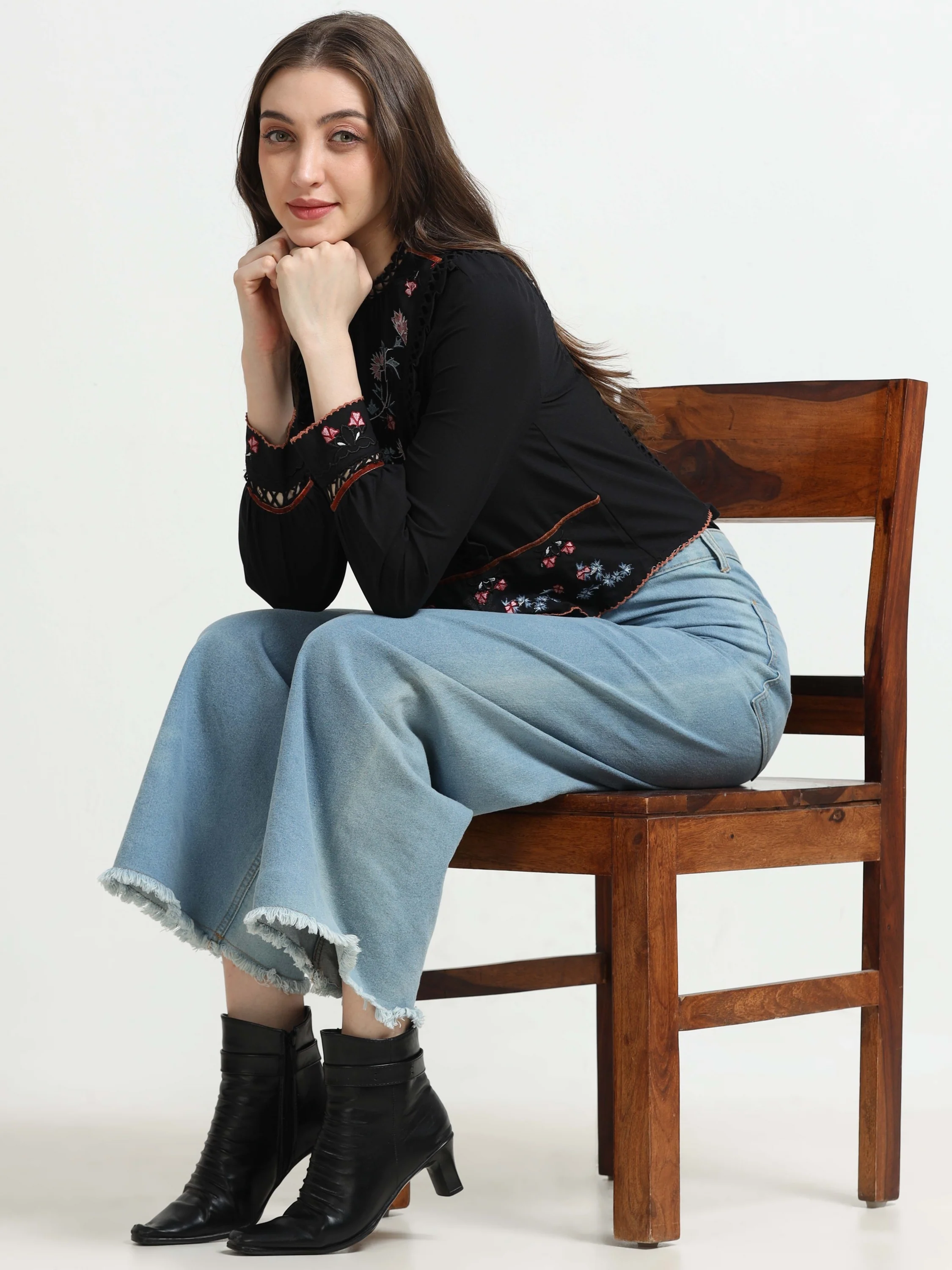 Women Black Lace & Embroidered Party Top - Image 7