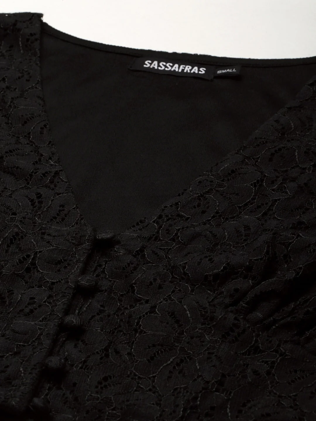 Women Black Lace Puff Sleeve Crop Top - Image 5