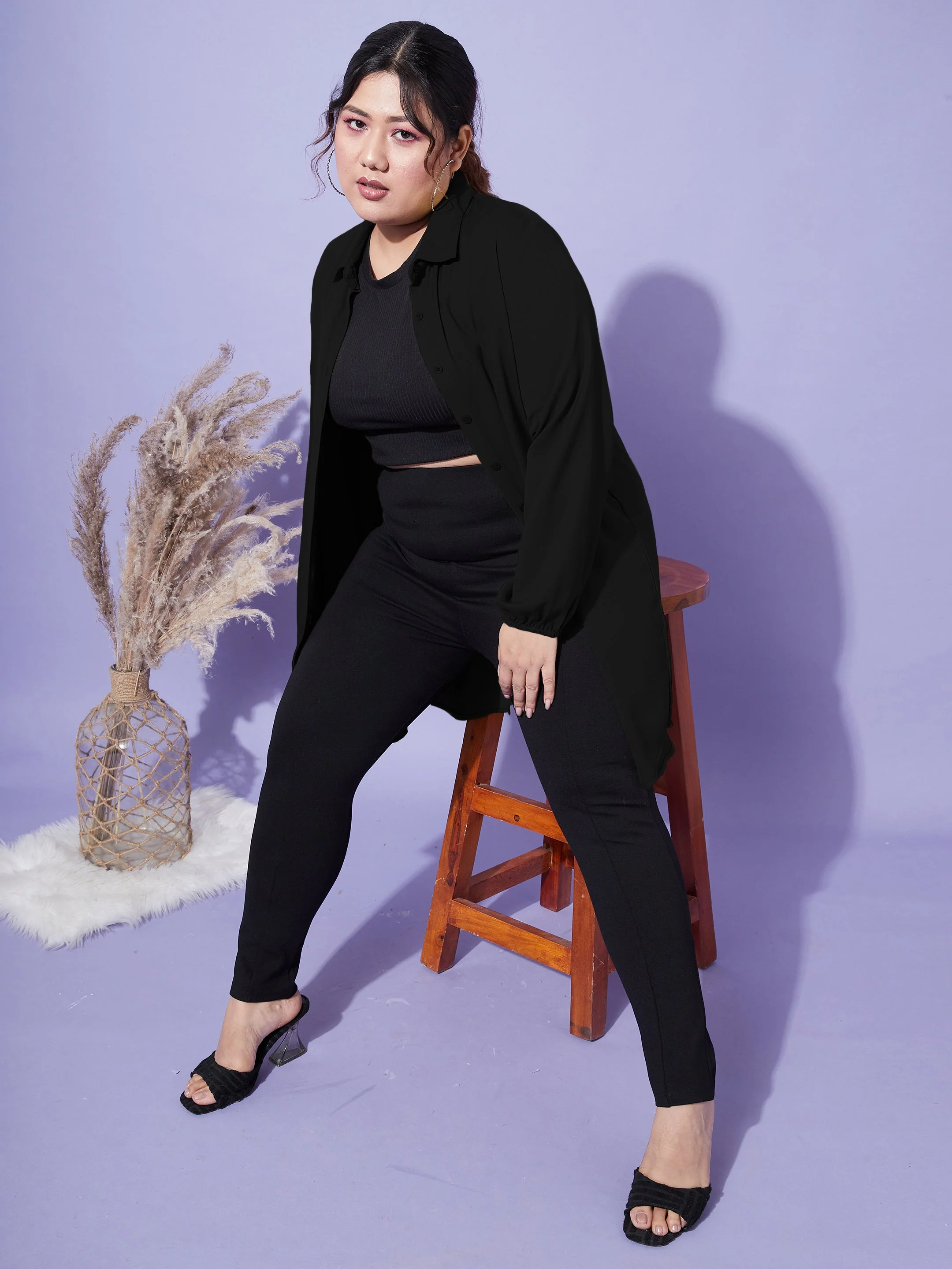 Women Black Longline Shirt - Image 2