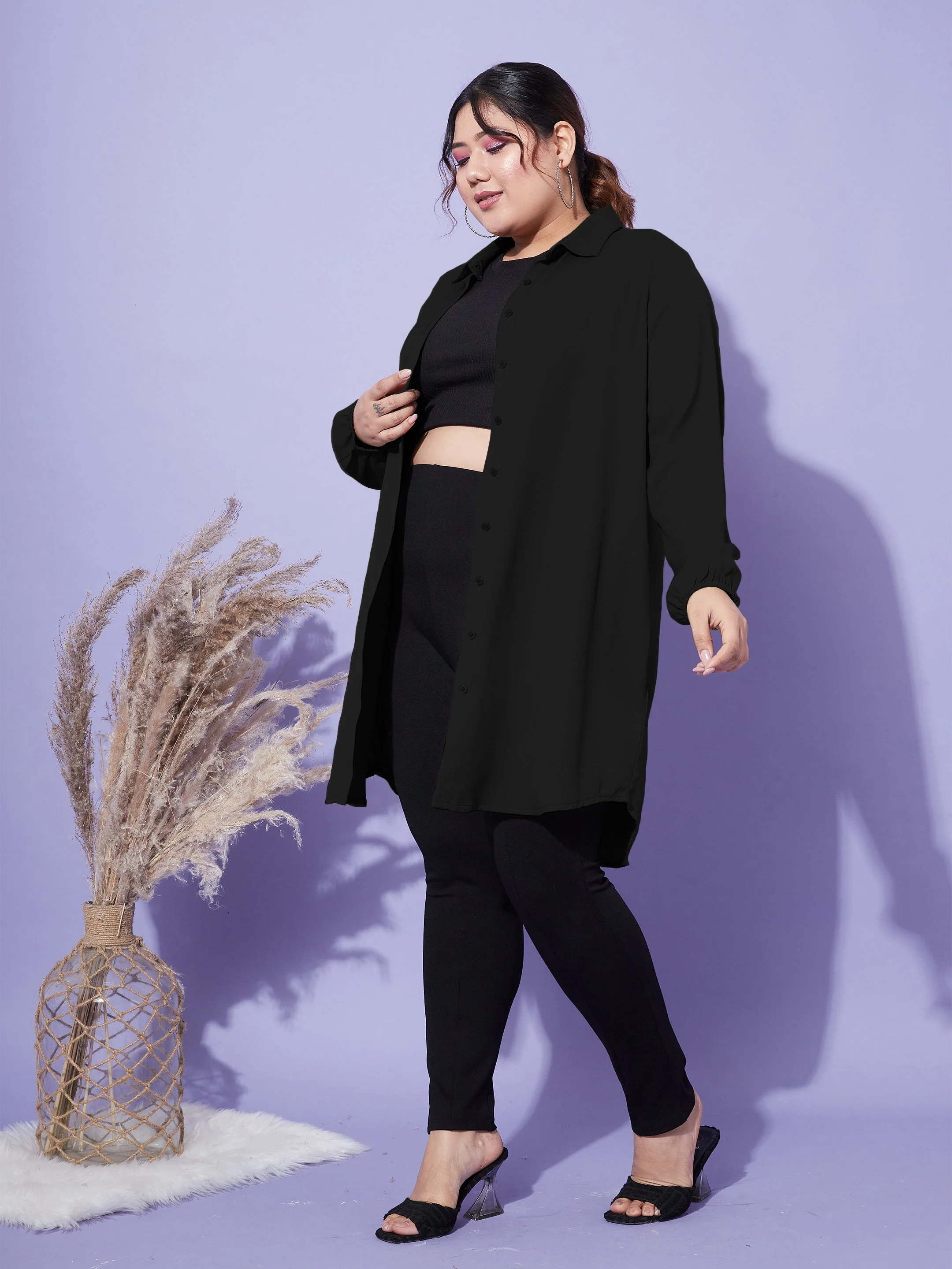 Women Black Longline Shirt - Image 3