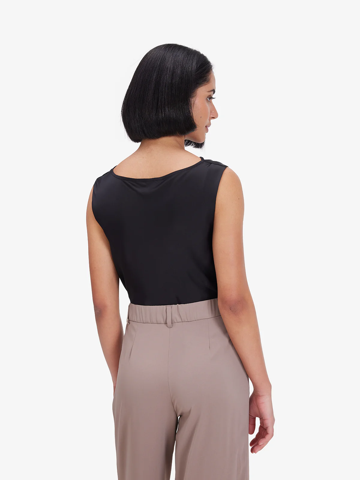 Women Black Lustrous Cowl Neck Satin Top - Image 2