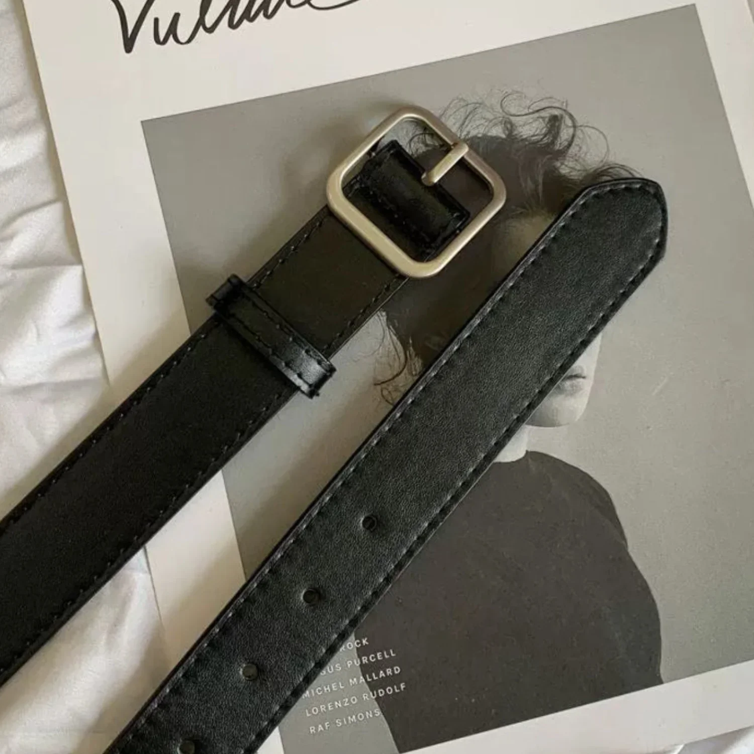 Women Black Matte Silver Square Buckle Belt - Image 3