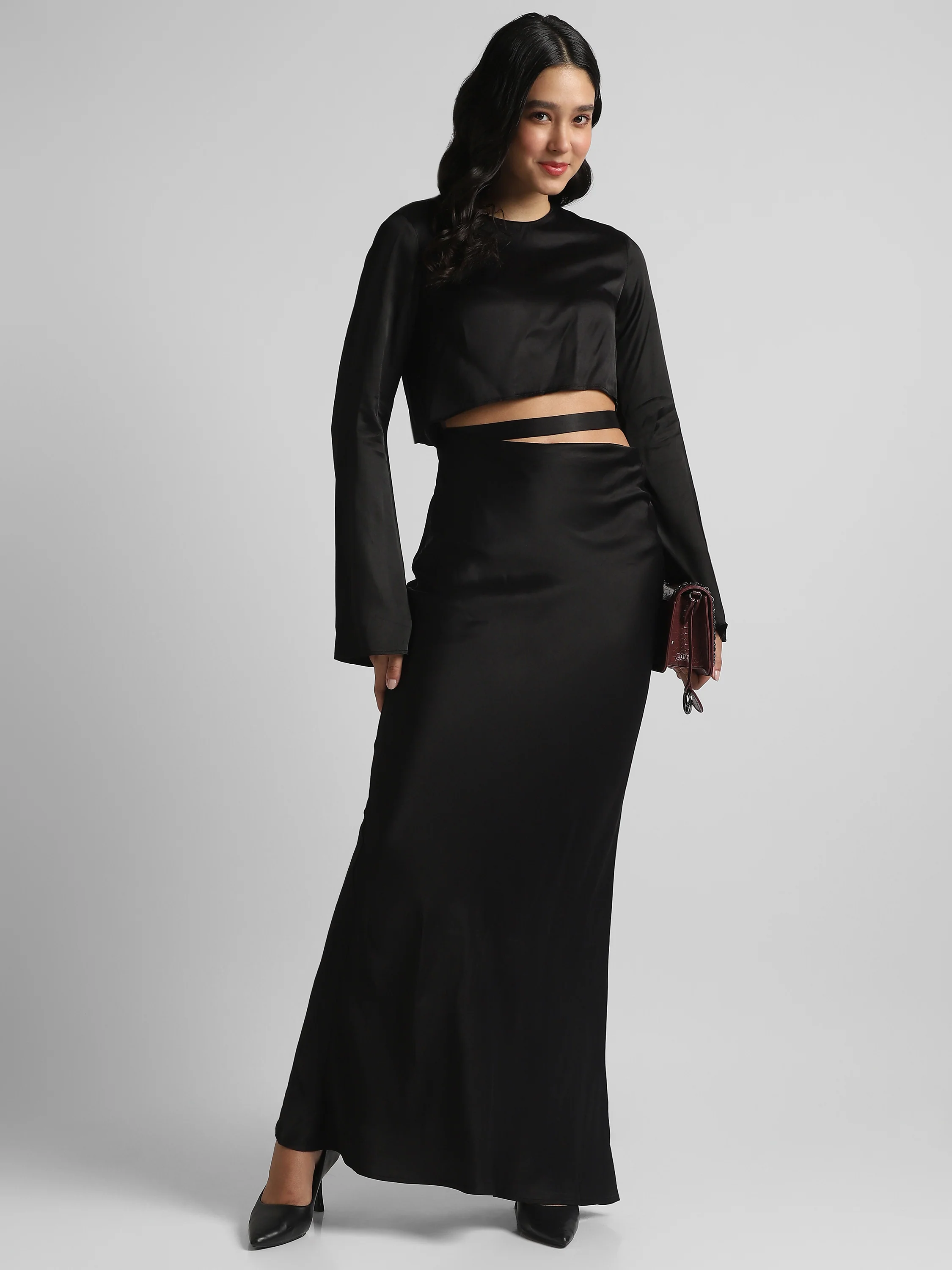 Women Black Maxi Dress with waist cut out - Image 6
