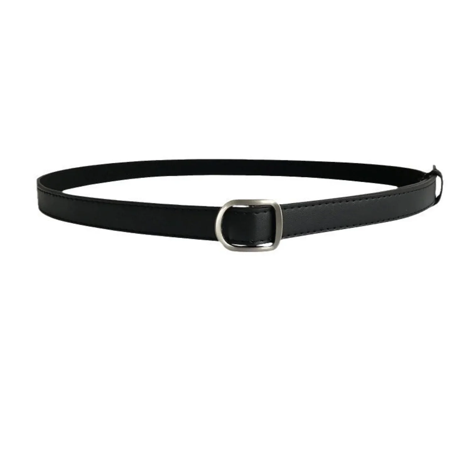 Women Black Minimalist Matte Silver D Buckle Belt - Image 2