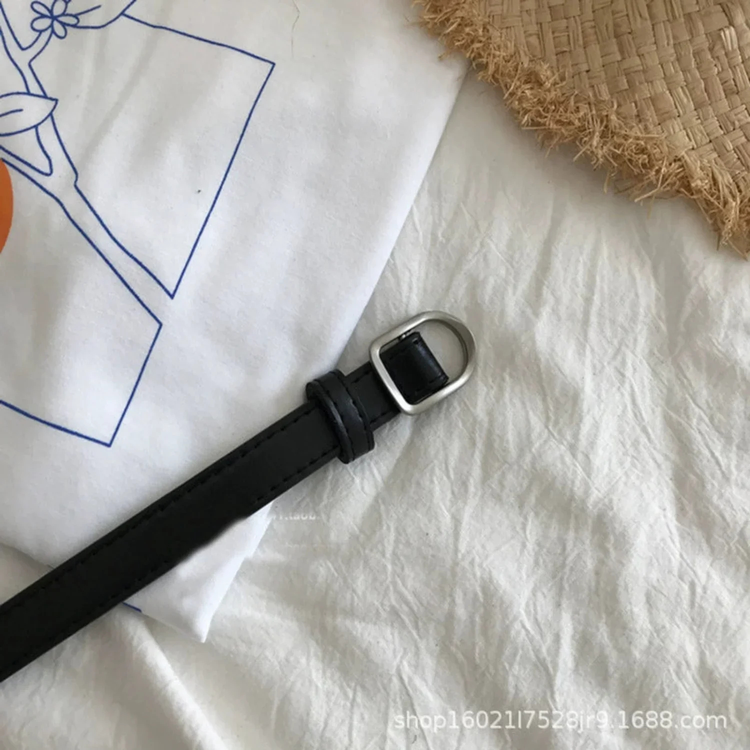 Women Black Minimalist Matte Silver D Buckle Belt - Image 3