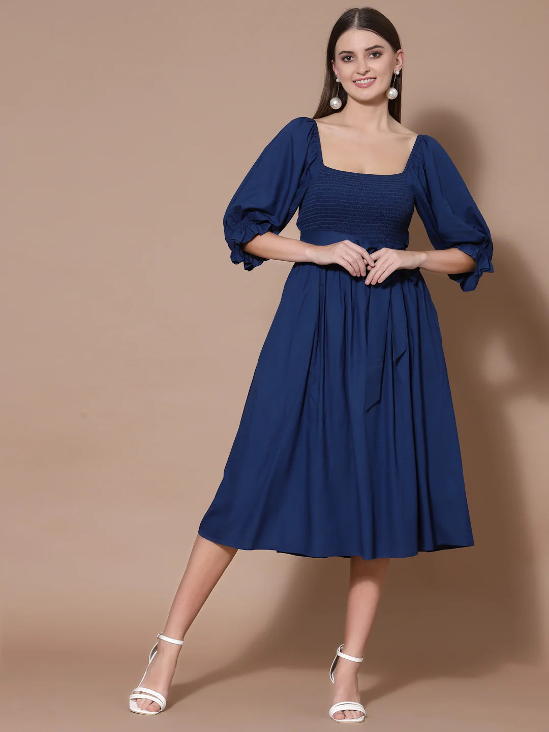 Women Black Odour Free Crepe Midi Dress - Image 2