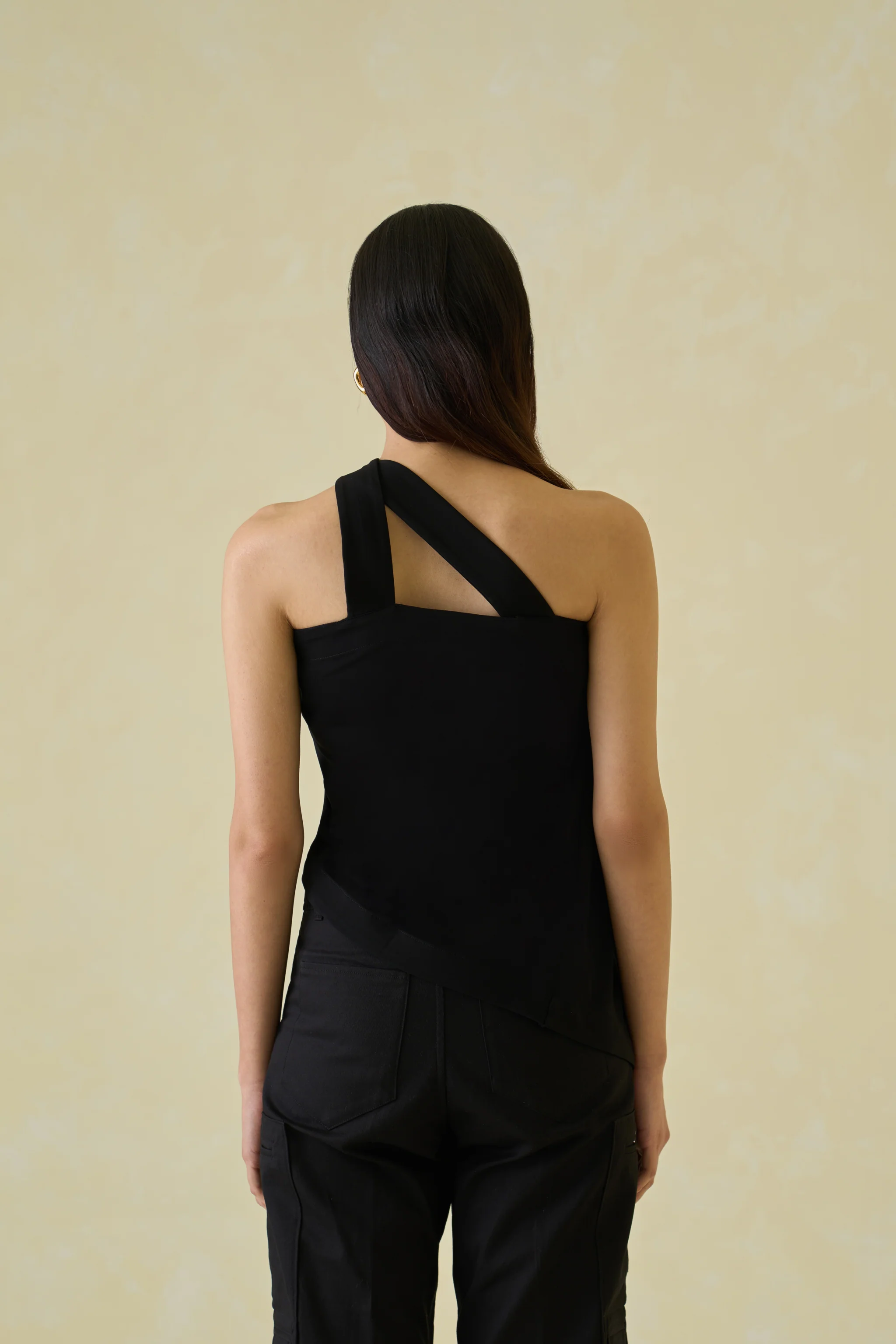 Women Black One Shoulder Rayon Draped Top - Image 3